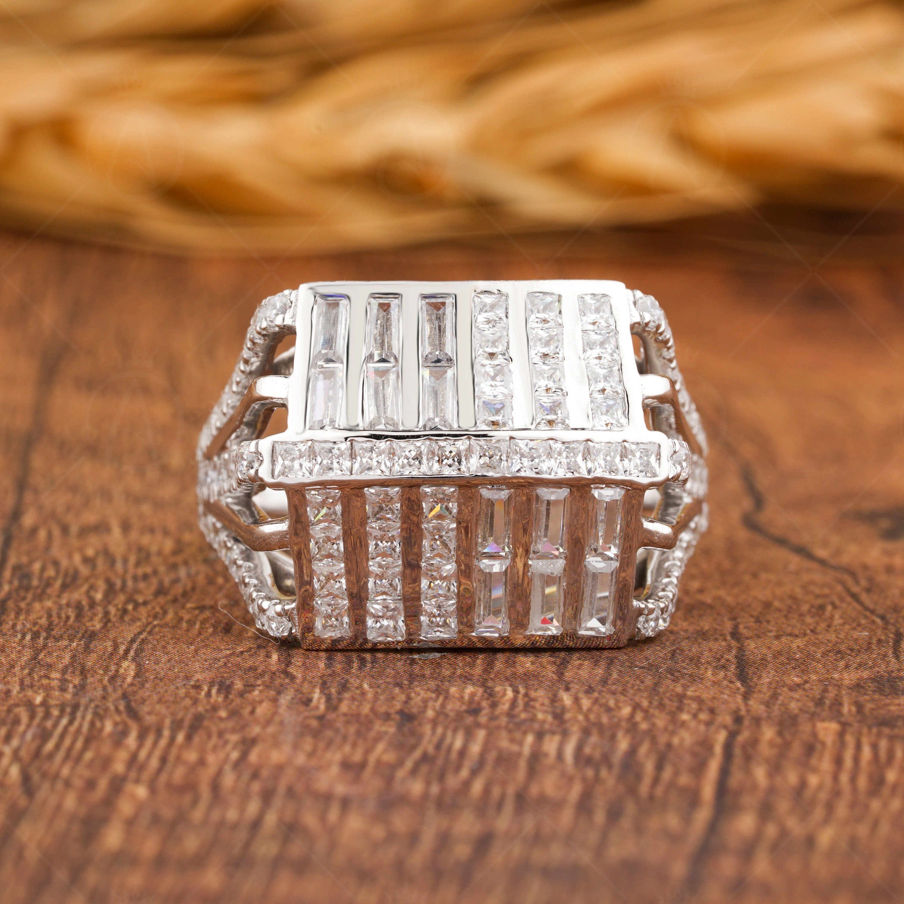 Dome Style Statement Ring, Women's Cocktail Ring, Art Deco Engagement Ring, Moissanite Diamond Ring, Chunky Silver Ring, Unique Dome Ring