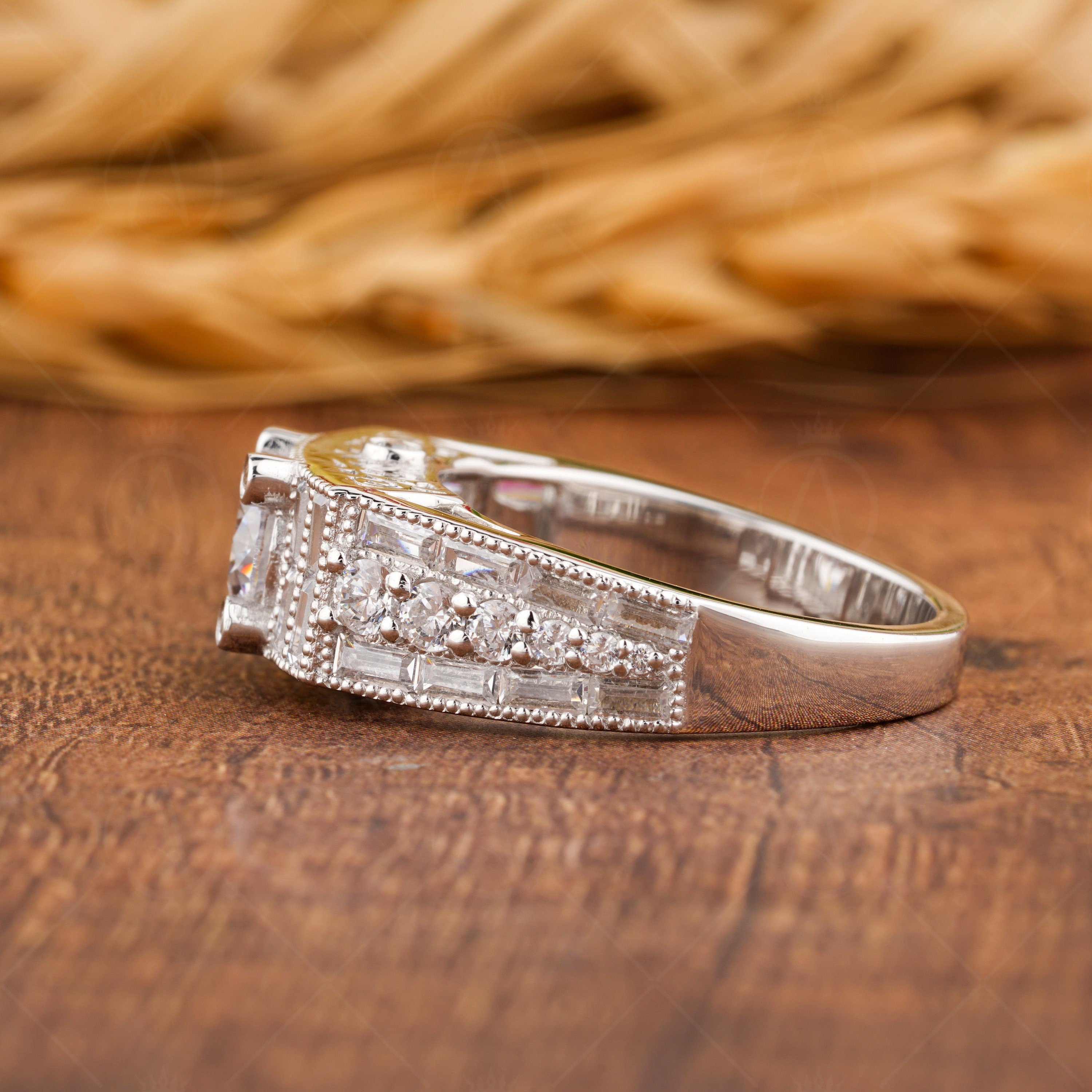 Art Deco Engagement Ring, Vintage Moissanite Ring, Antique Style Wedding Ring, Moissanite Estate Jewelry Rings For Women, Promise Ring