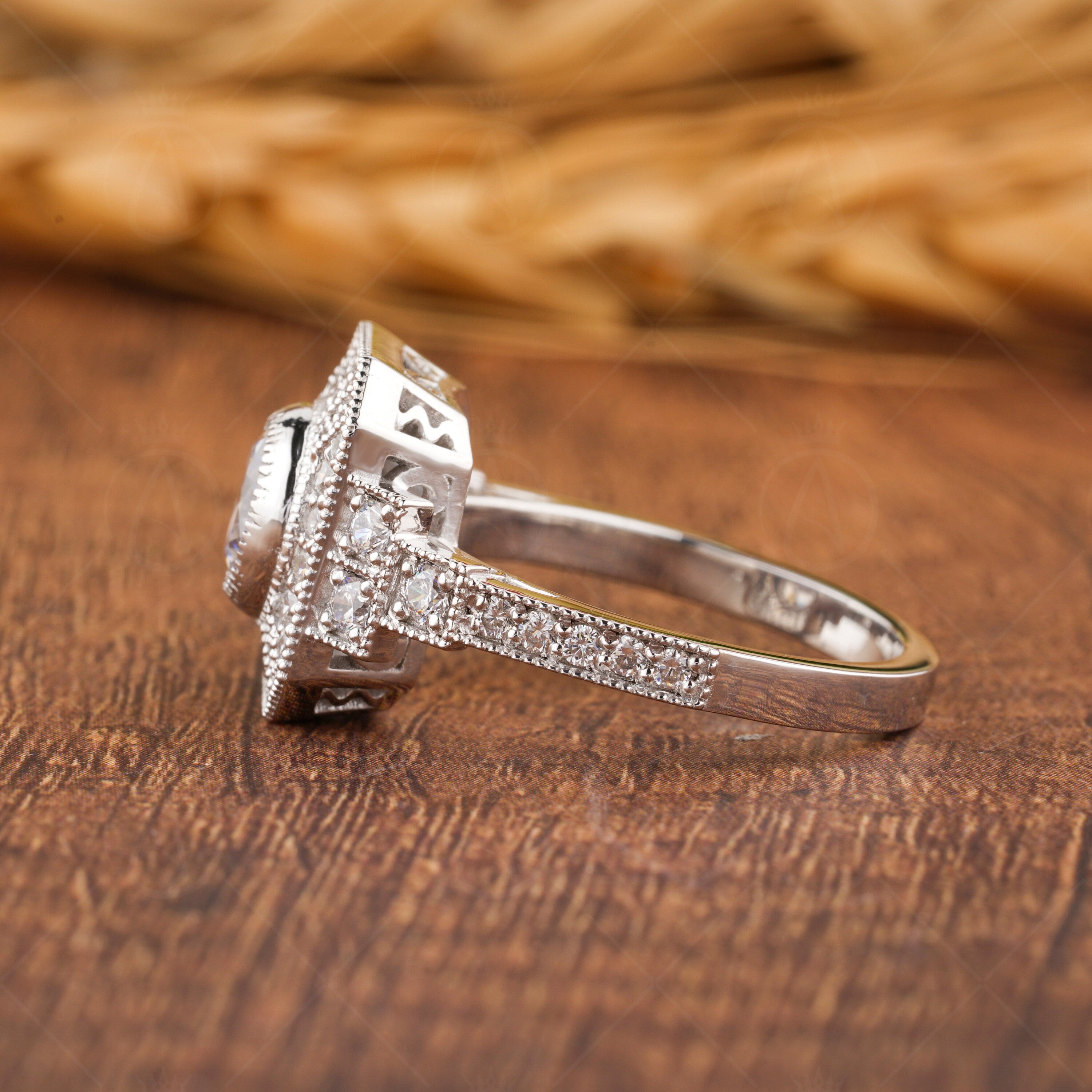 Milgrain Bezel Set Round Ring, Art Deco Moissanite Ring, Vintage Inspired Engagement Ring, Antique Style Ring For Women, Gold Estate Jewelry