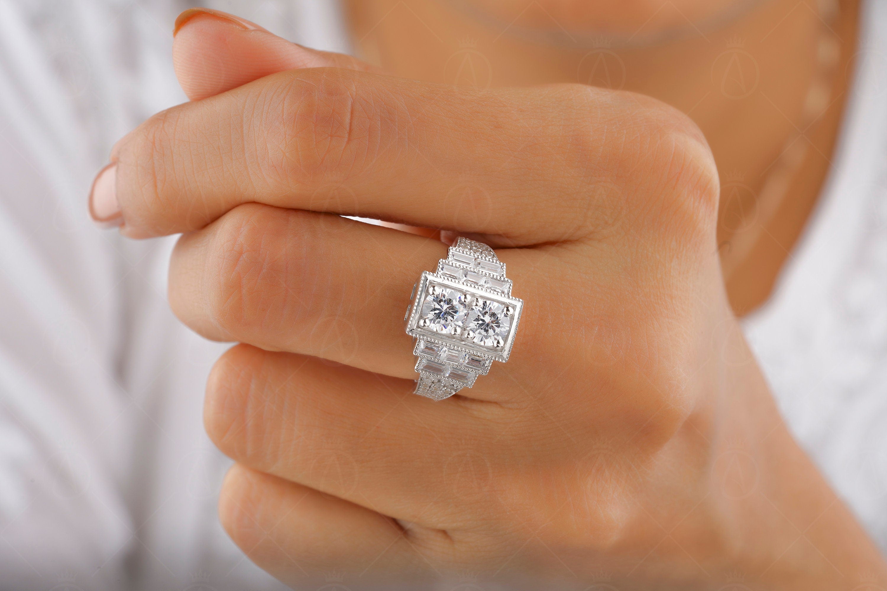 Edwardian Style Two Stone Round Engagement Ring