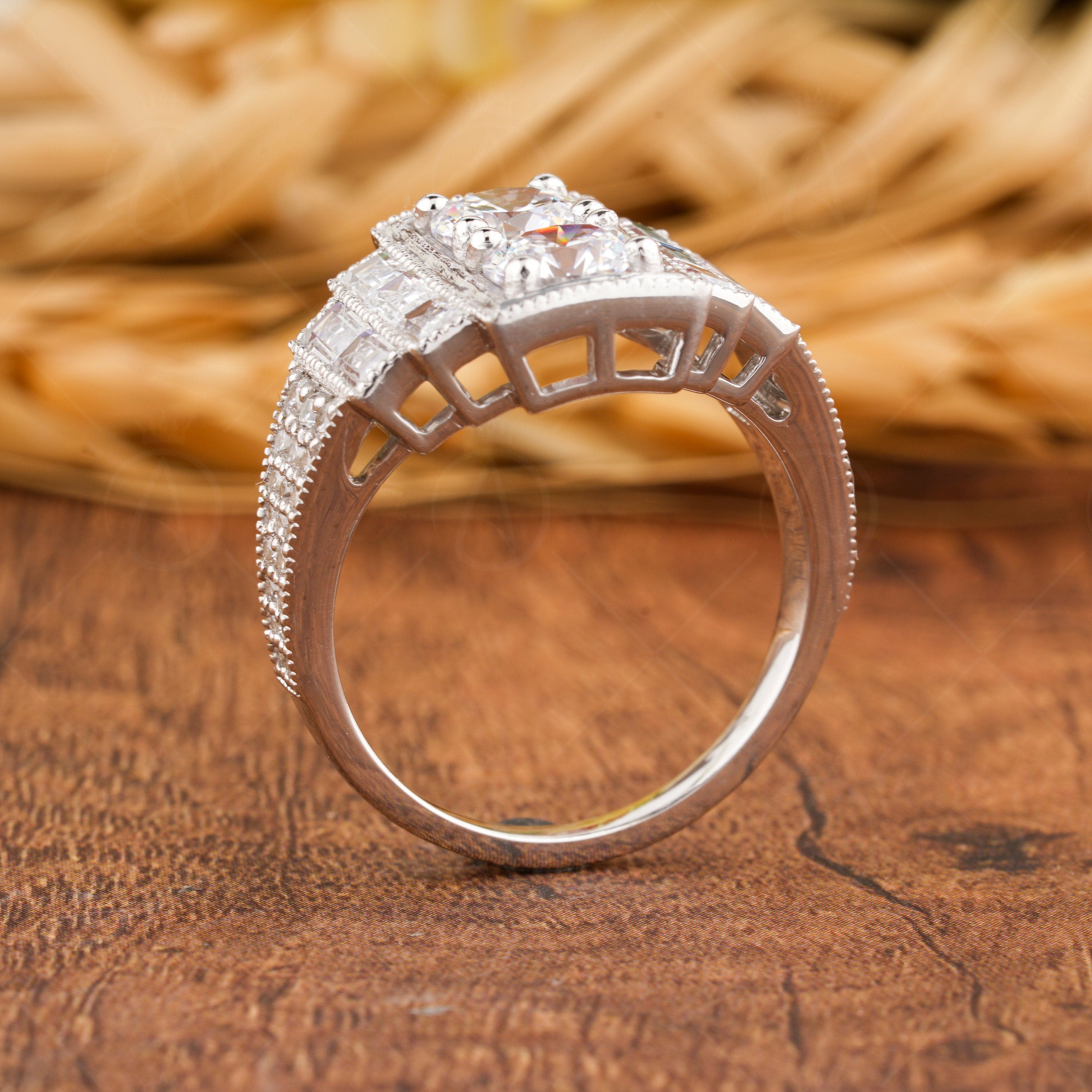 Edwardian Style Two Stone Round Engagement Ring, Antique Art Deco Inspired Ring, Vintage Moissanite Ring, Milgrain Promise Rings For Women