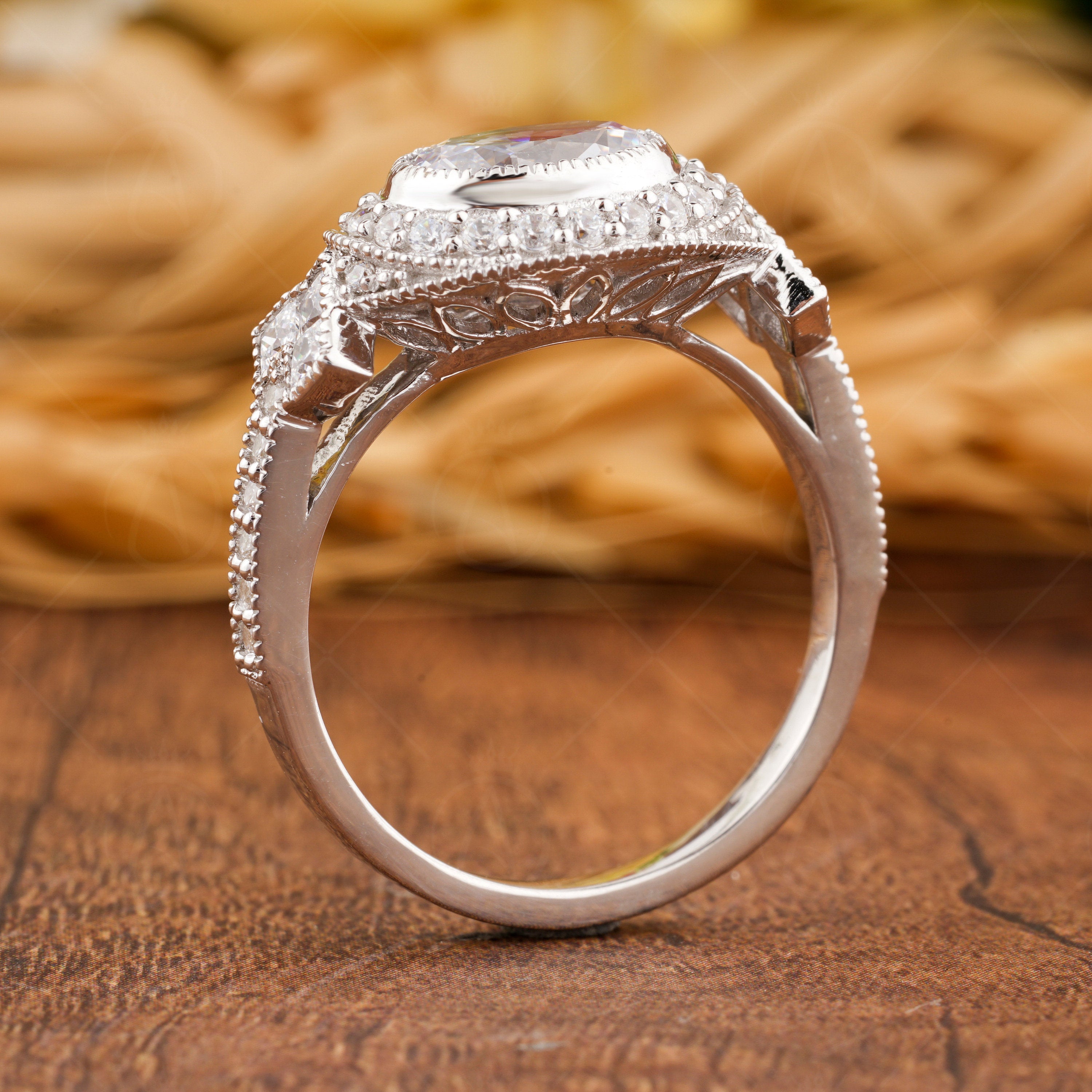 Vintage Art Deco Oval Cut Halo Engagement Ring