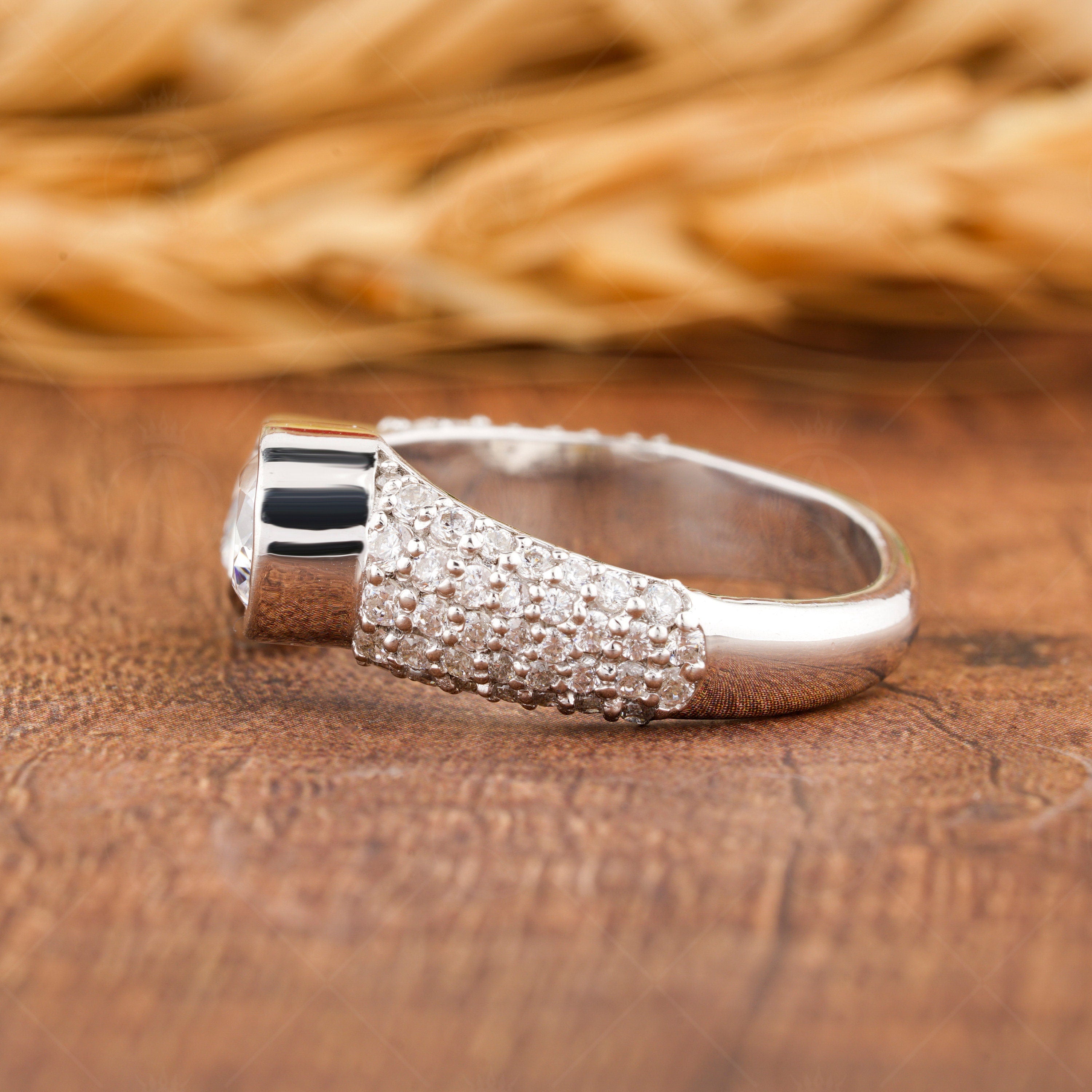 Vintage Toi Et Moi Ring, Bezel Set Pear Shaped Ring, Open Moissanite Ring, Teardrop Engagement Ring, Womens Micro Pave Ring, 14K Gold Ring