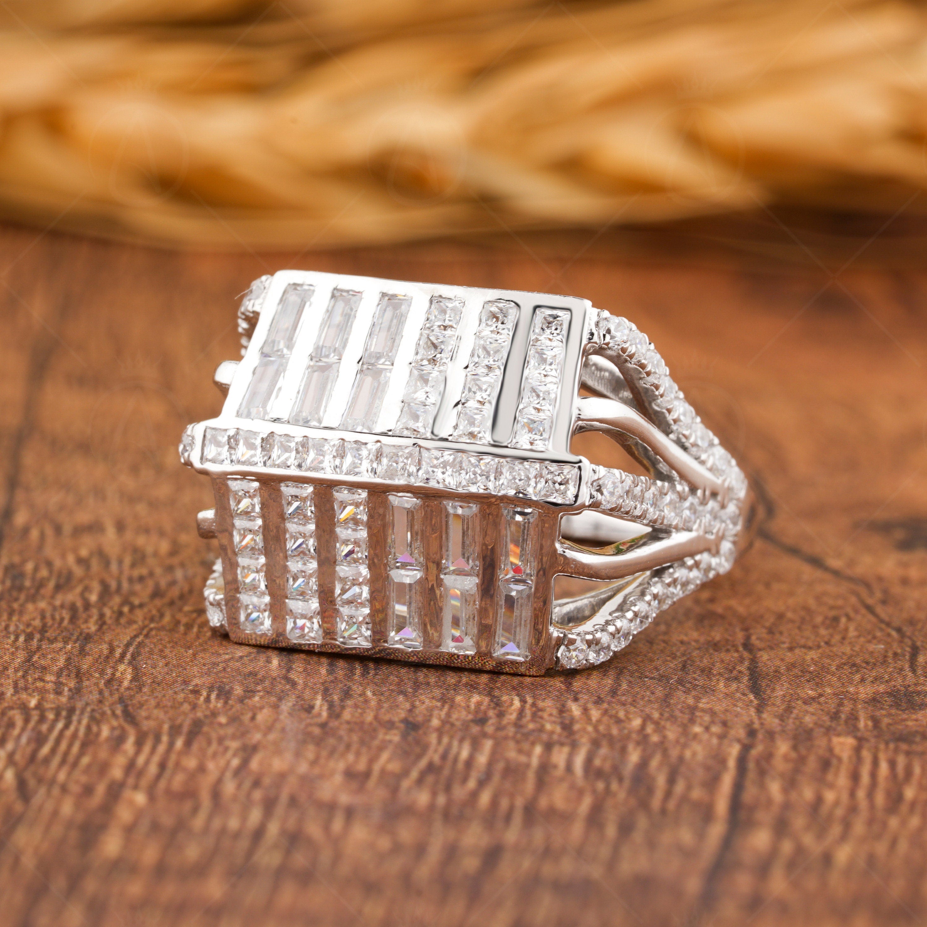 Dome Style Statement Ring, Women's Cocktail Ring, Art Deco Engagement Ring, Moissanite Diamond Ring, Chunky Silver Ring, Unique Dome Ring