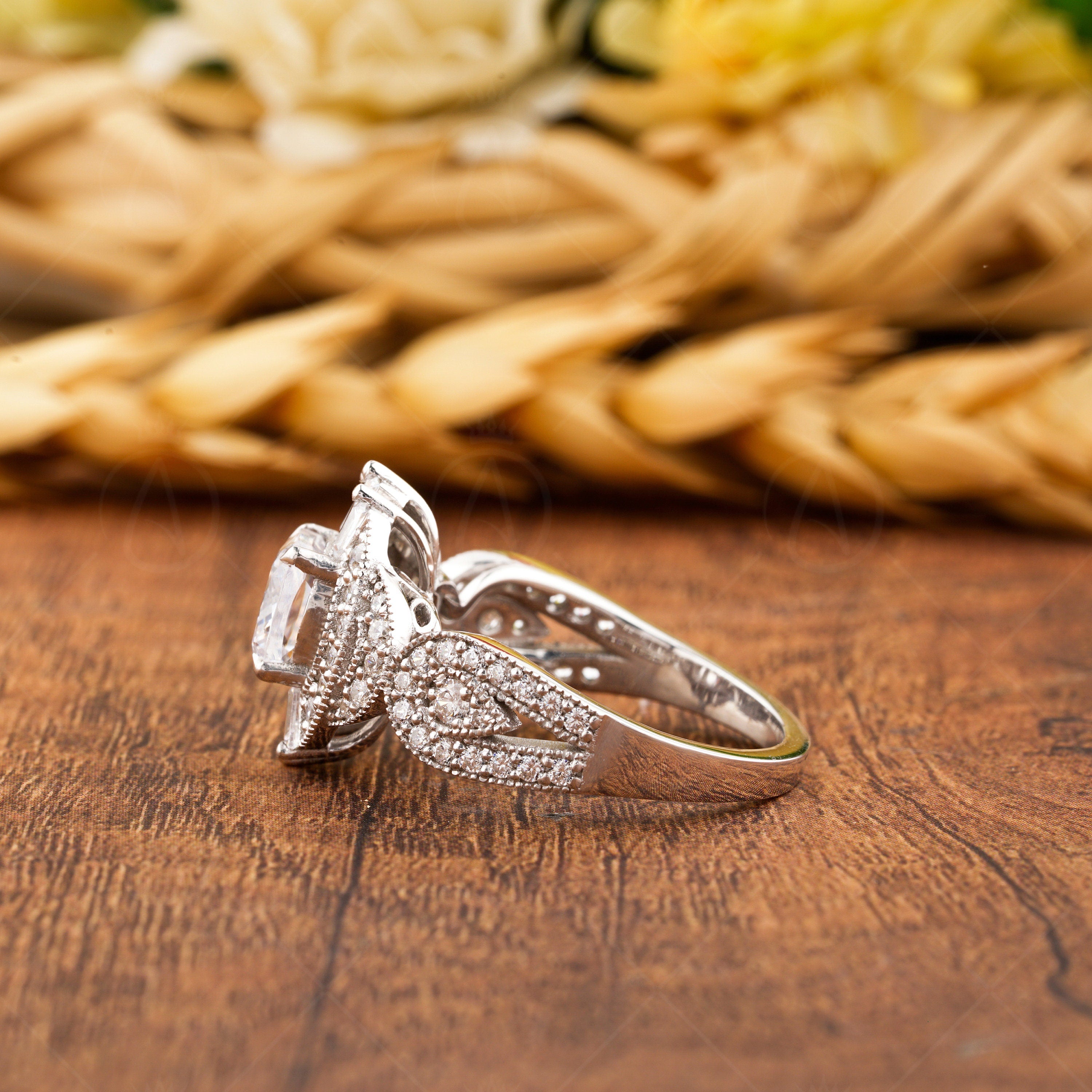 Cushion Cut Moissanite Art Deco Engagement Ring, Unique Milgrain Rings For Women, Silver &amp; Gold Vintage Inspired Ring, Promise Ring For Her