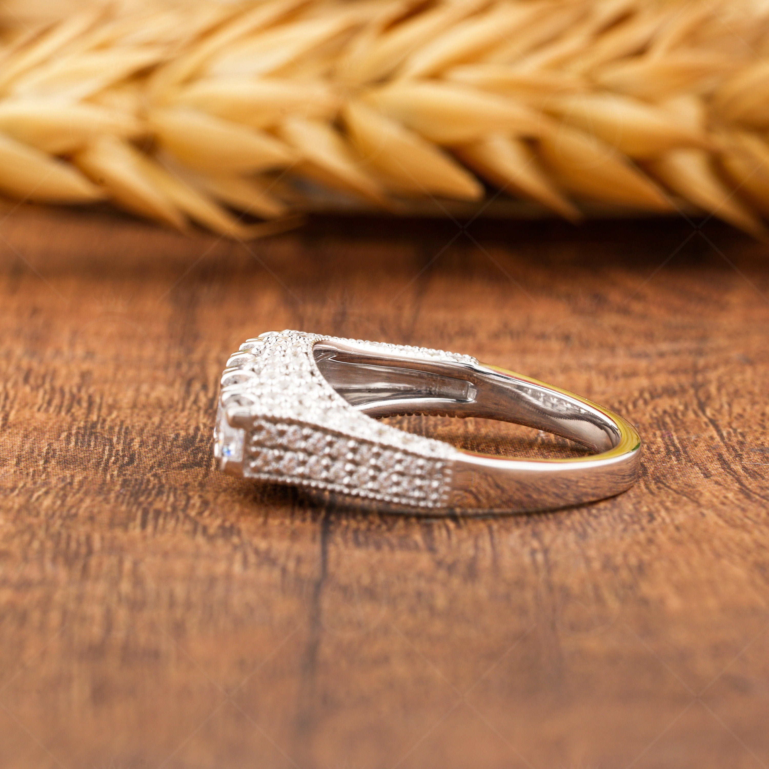 Edwardian Style 5 Stone Engagement Ring, Milgrain Art Deco Ring, Moissanite Estate Jewelry Rings For Women, Unique Vintage Ring For Her