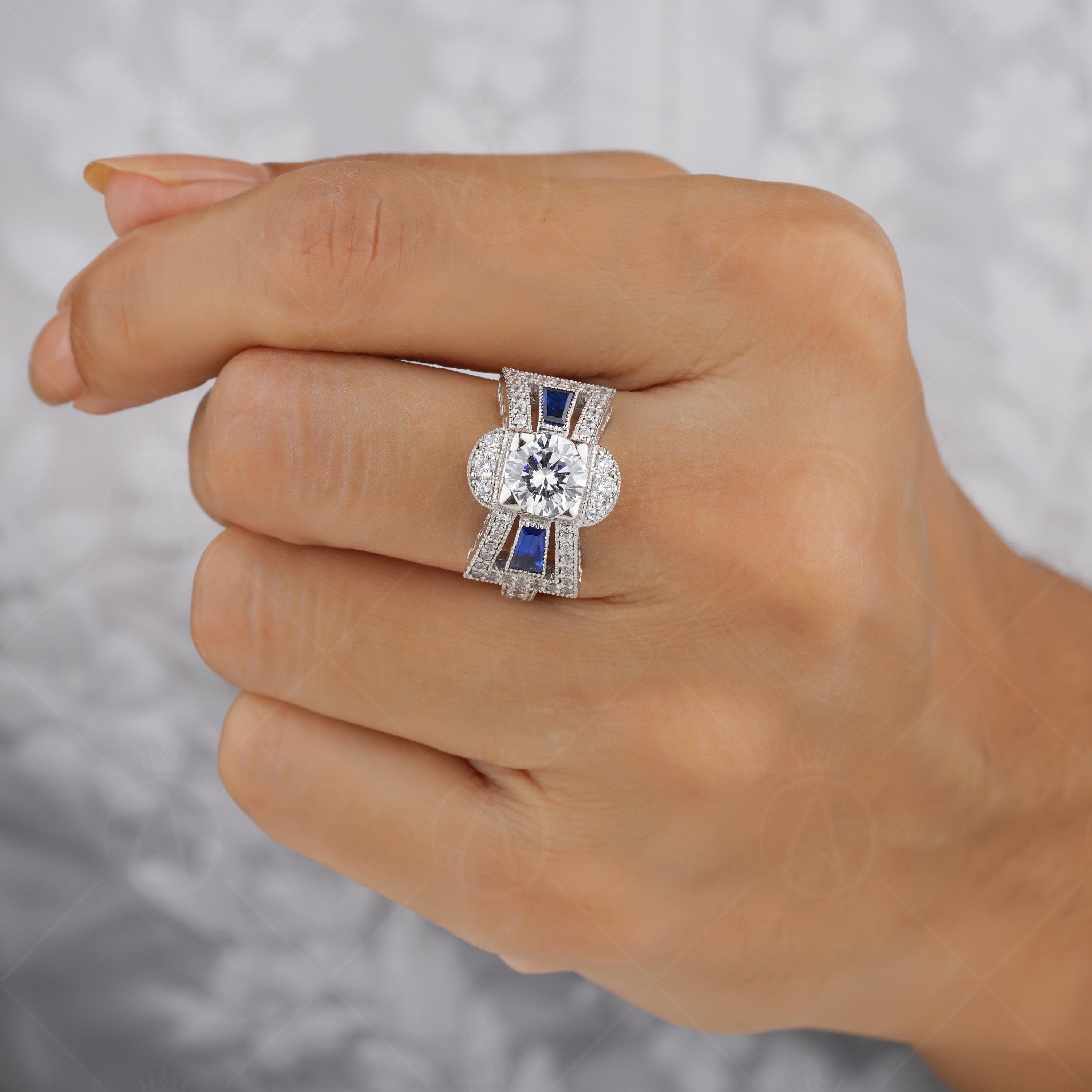 Unique Art Deco Moissanite Engagement Ring, Vintage Milgrain Ring For Women, Cocktail Estate Jewelry Rings, Victorian Style Ladies Ring, Retro Vintage Style Ring, Anniversary Rings