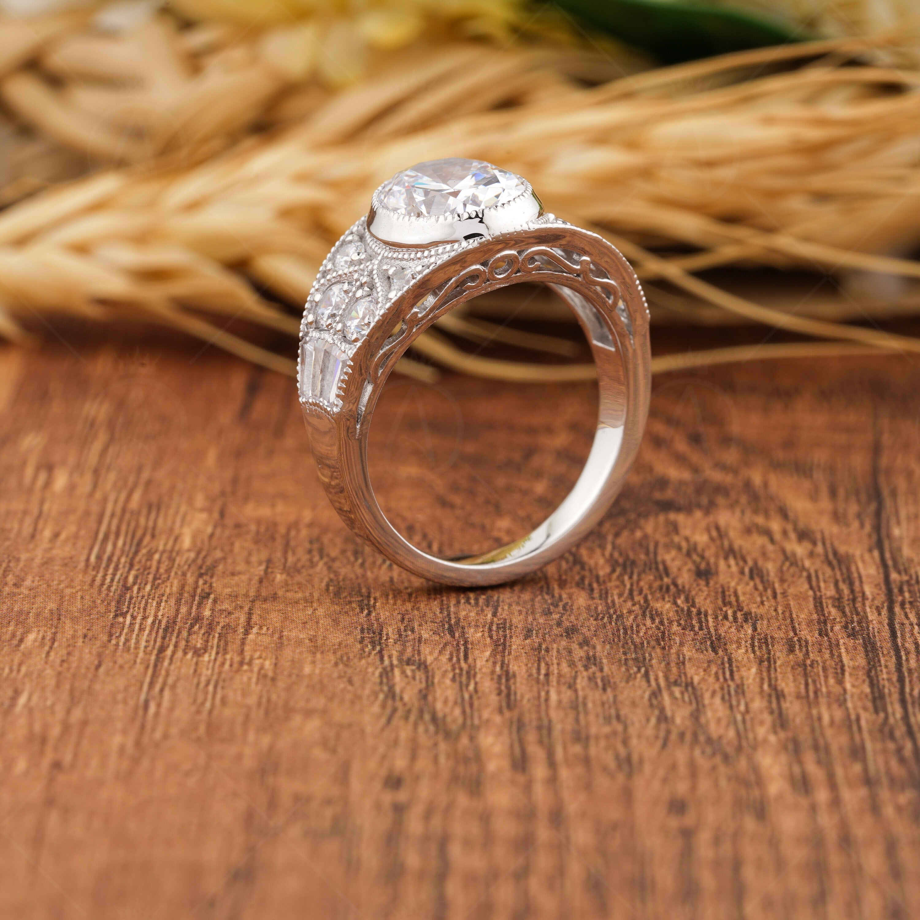 Vintage Milgrain Oval&nbsp; Engagement Ring, Art Deco Moissanite Rings For Women, Unique Bezel Set Oval Wedding Ring, Silver &amp; Gold Antique Ring, Antique Style Ring, Anniversary Rings