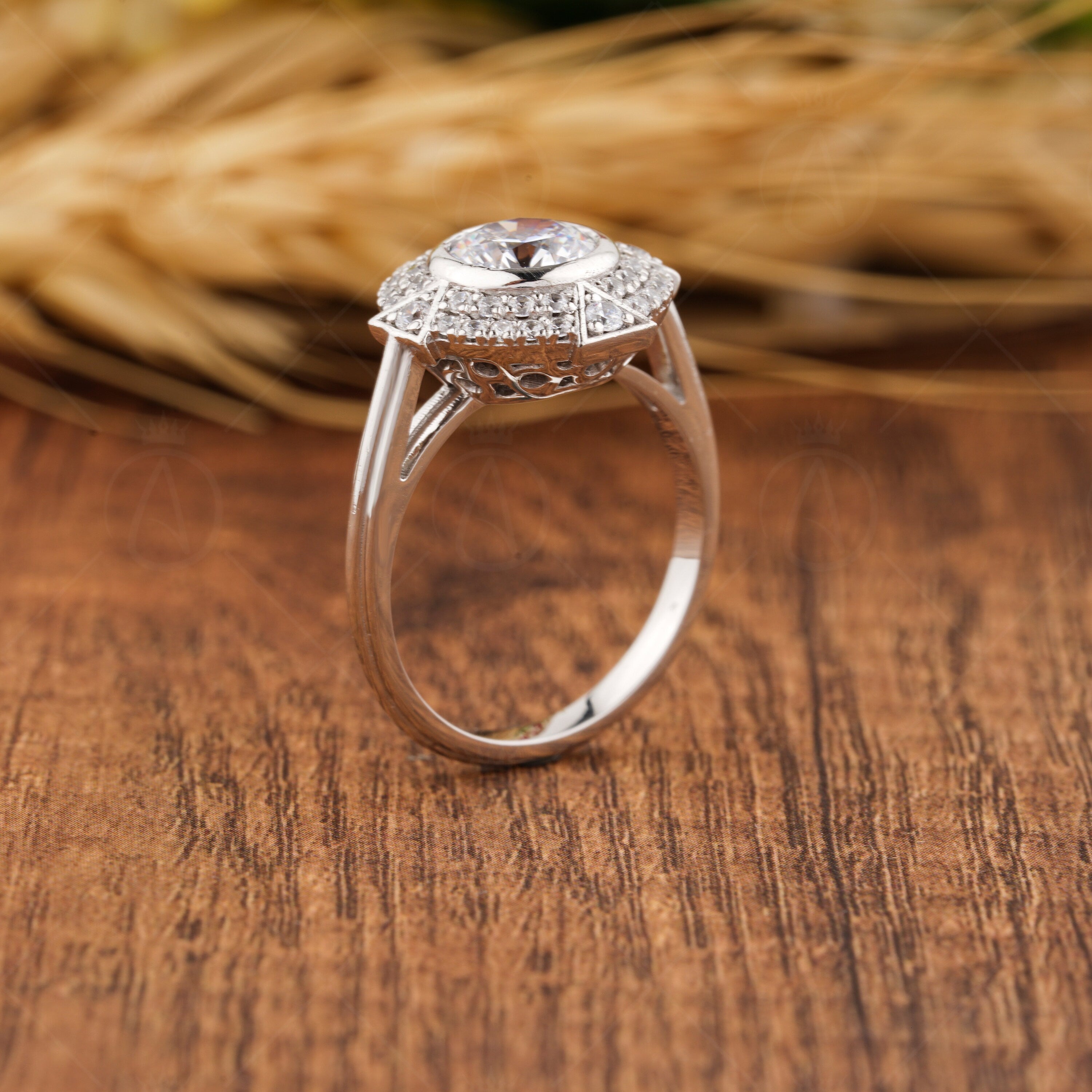 Double Halo Art Deco  Engagement Ring