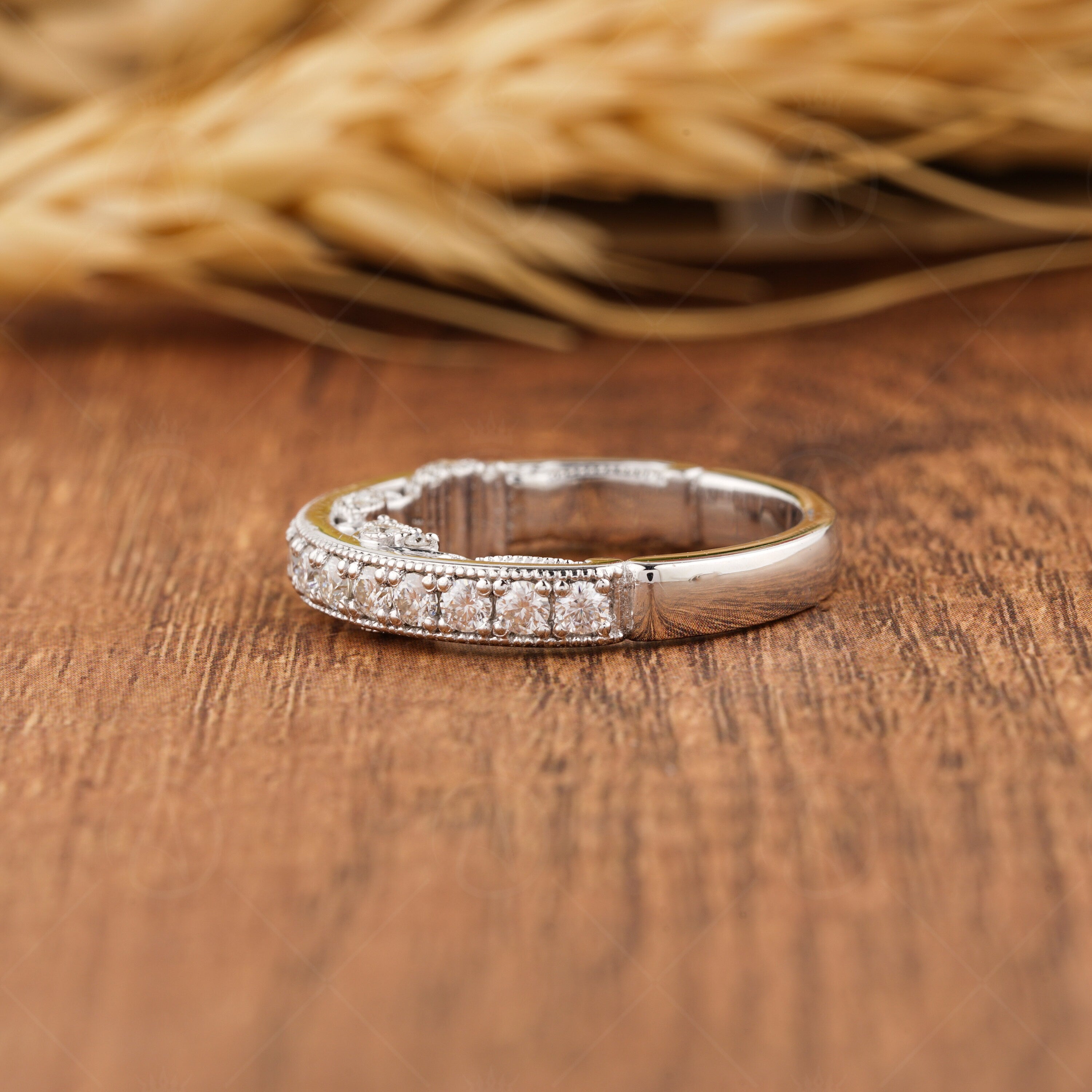 Antique Art Deco Wedding Bands Women, Vintage Milgrain Band, Filigree Anniversary Band Ring, Unique Stackable Rings, Bridal Matching Band, Stacking Ring