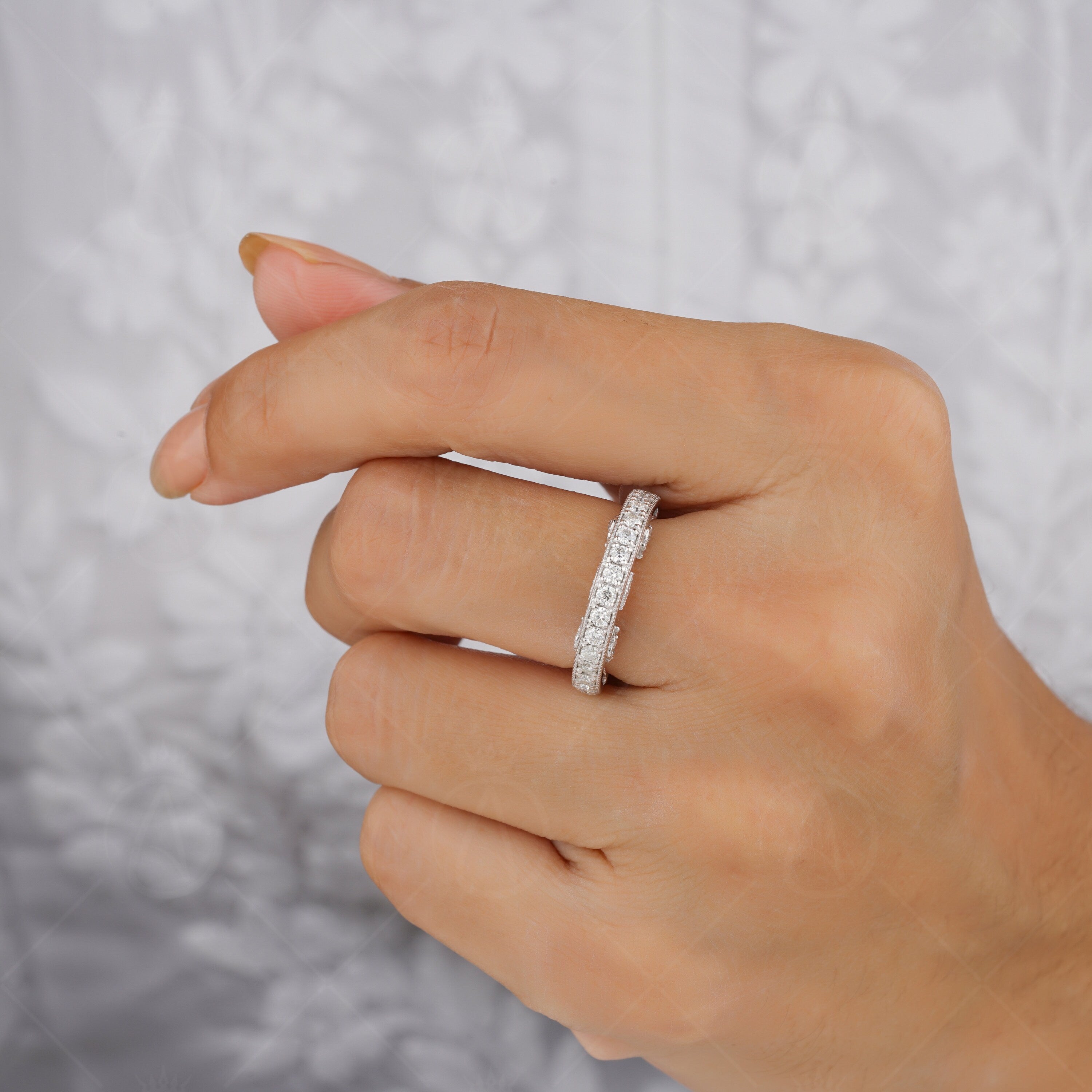 Antique Art Deco Wedding Bands Women, Vintage Milgrain Band, Filigree Anniversary Band Ring, Unique Stackable Rings, Bridal Matching Band, Stacking Ring