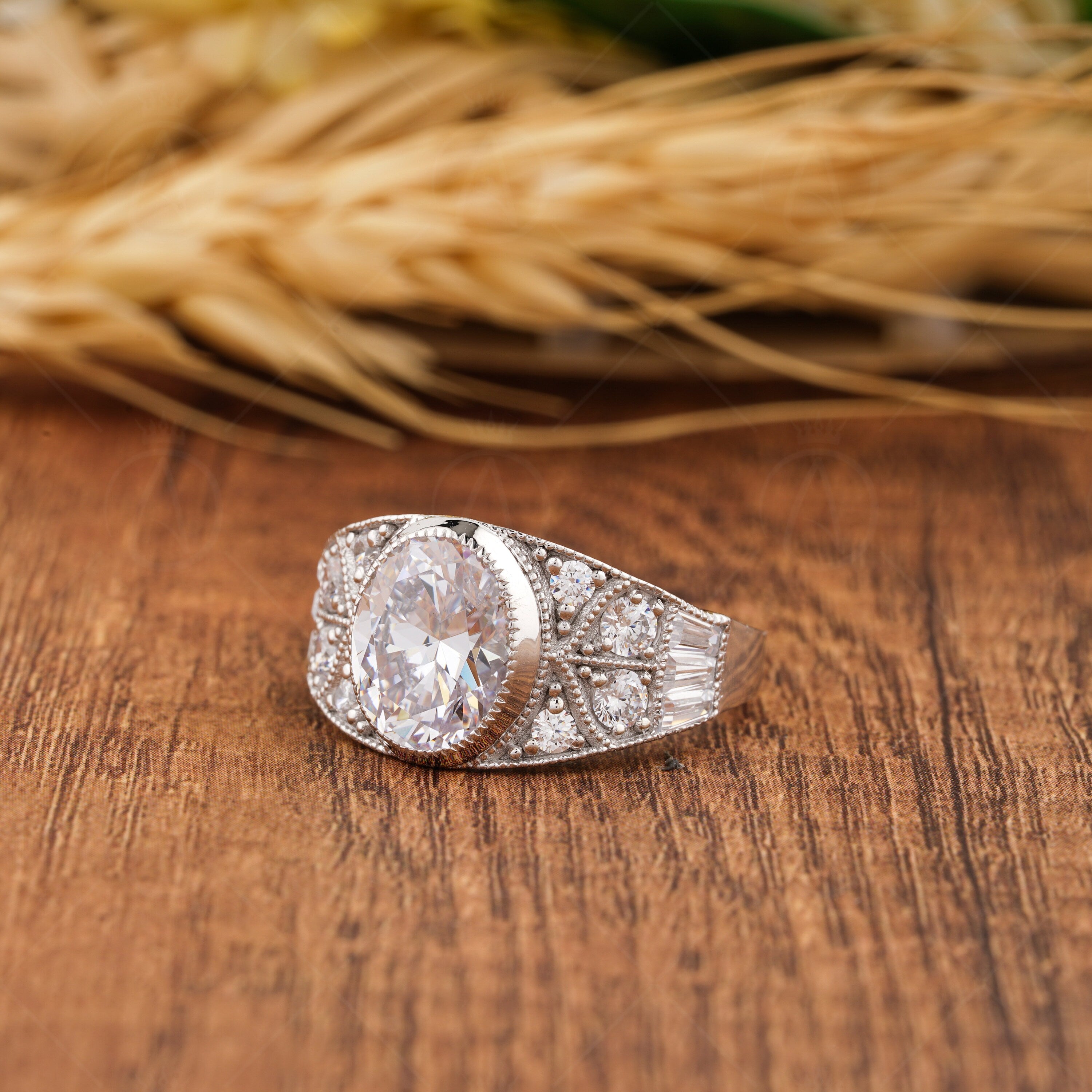 Vintage Milgrain Oval&nbsp; Engagement Ring, Art Deco Moissanite Rings For Women, Unique Bezel Set Oval Wedding Ring, Silver &amp; Gold Antique Ring, Antique Style Ring, Anniversary Rings