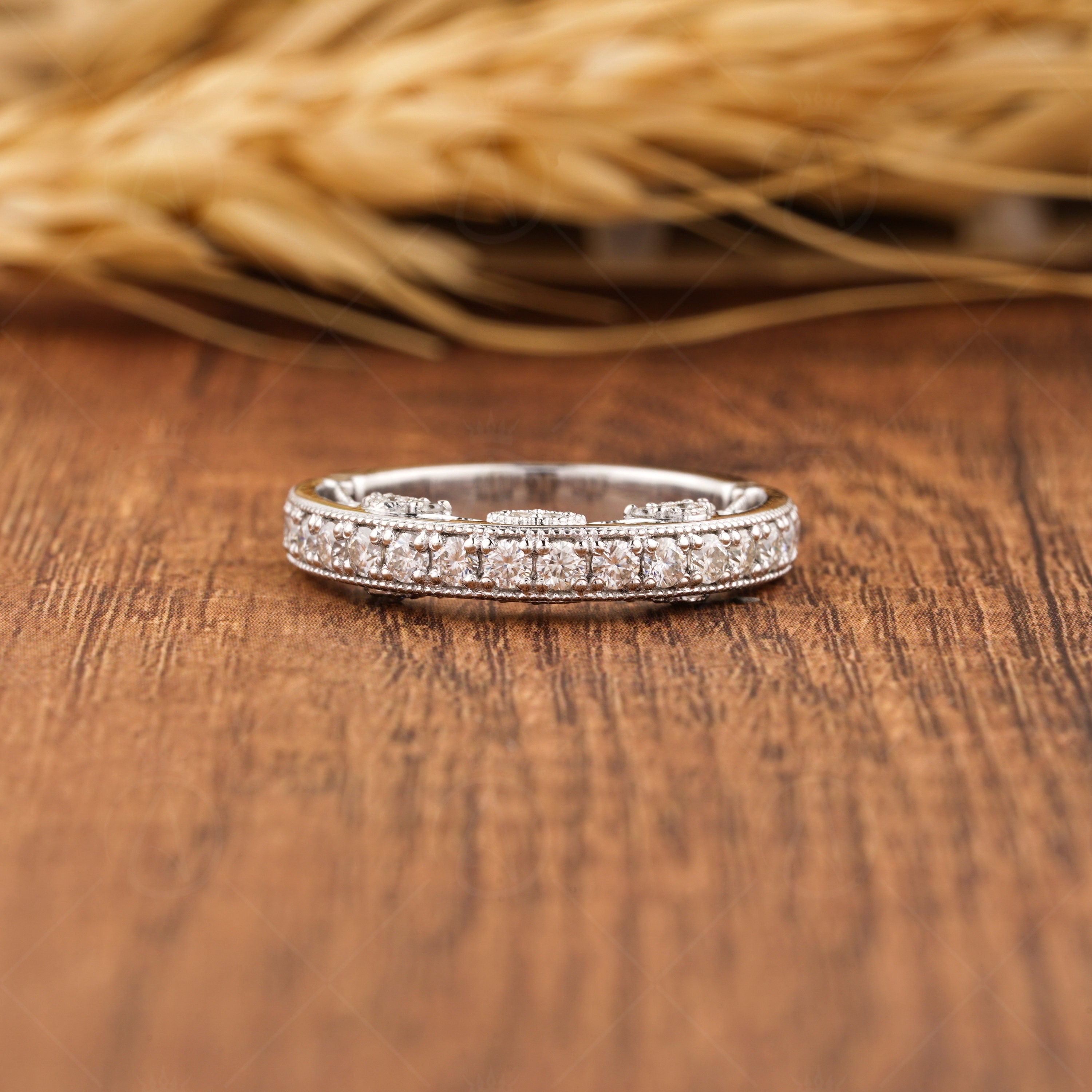 Antique Art Deco Wedding Bands Women, Vintage Milgrain Band, Filigree Anniversary Band Ring, Unique Stackable Rings, Bridal Matching Band, Stacking Ring