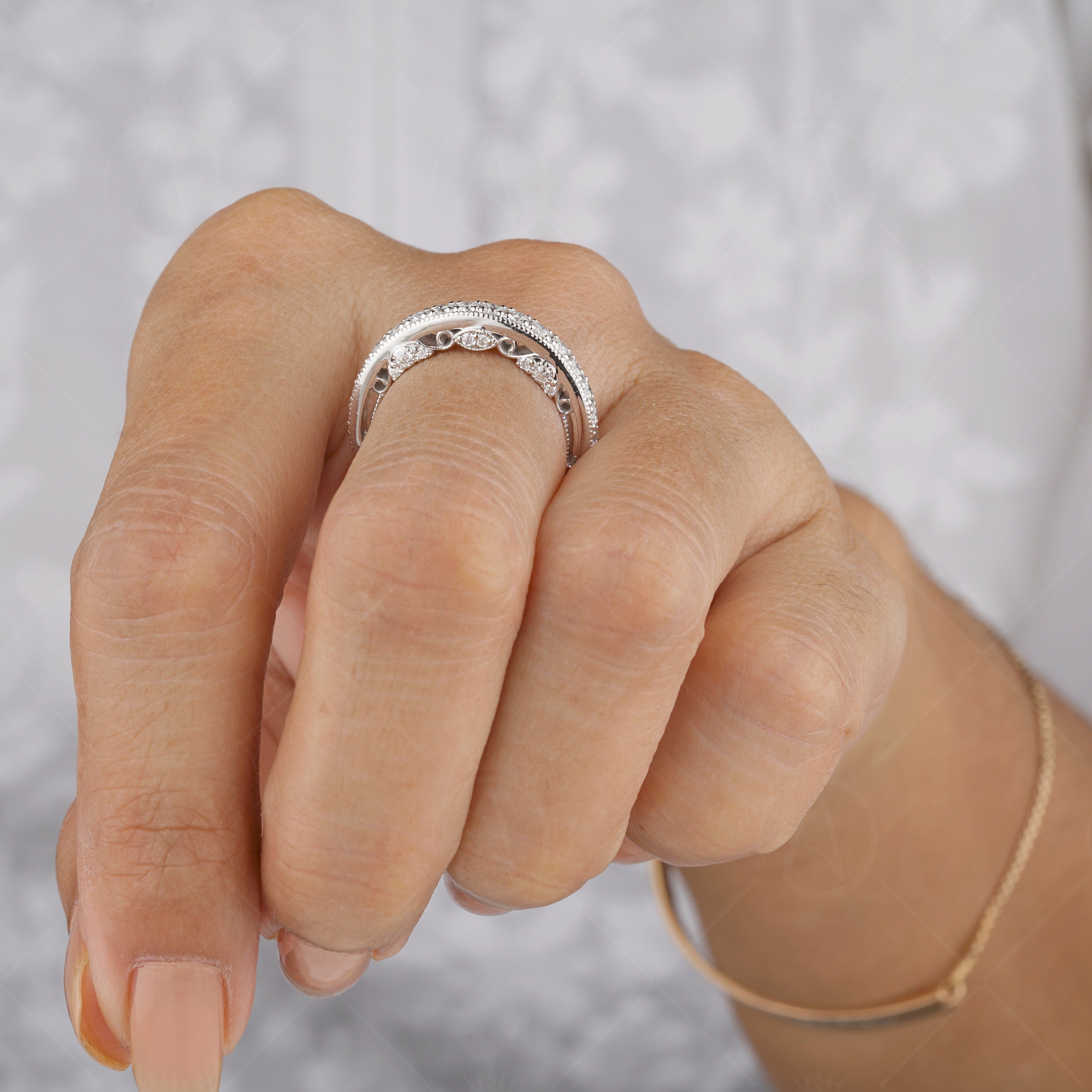 Antique Art Deco Wedding Bands Women, Vintage Milgrain Band, Filigree Anniversary Band Ring, Unique Stackable Rings, Bridal Matching Band, Stacking Ring