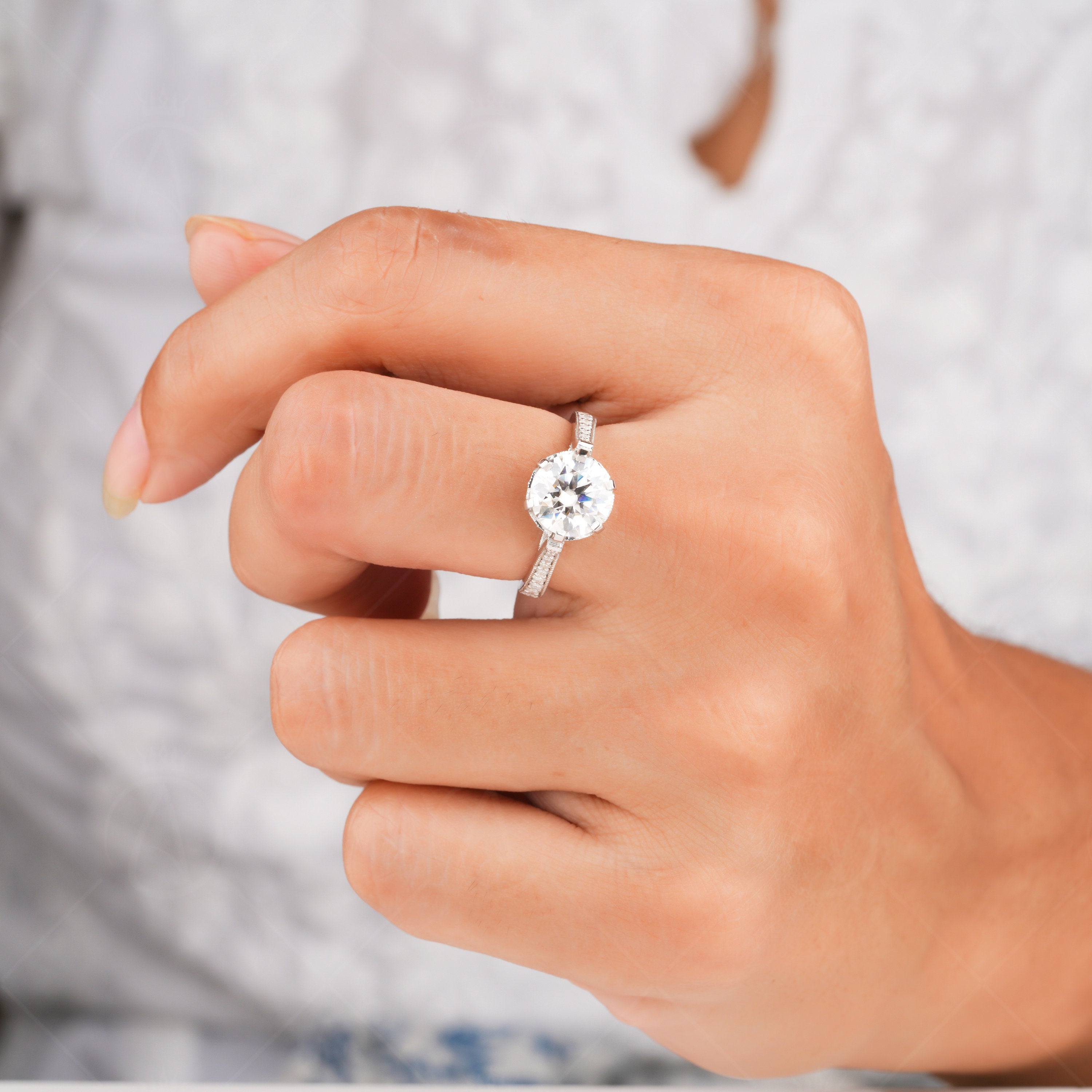 2.5Ct Round Moissanite Engagement Ring, Nature Inspired Solitaire Ring For Women, Leaf And Vine Ring, Art Deco Promise Ring For Her, Unique Wedding Ring, Vintage Anniversary Ring