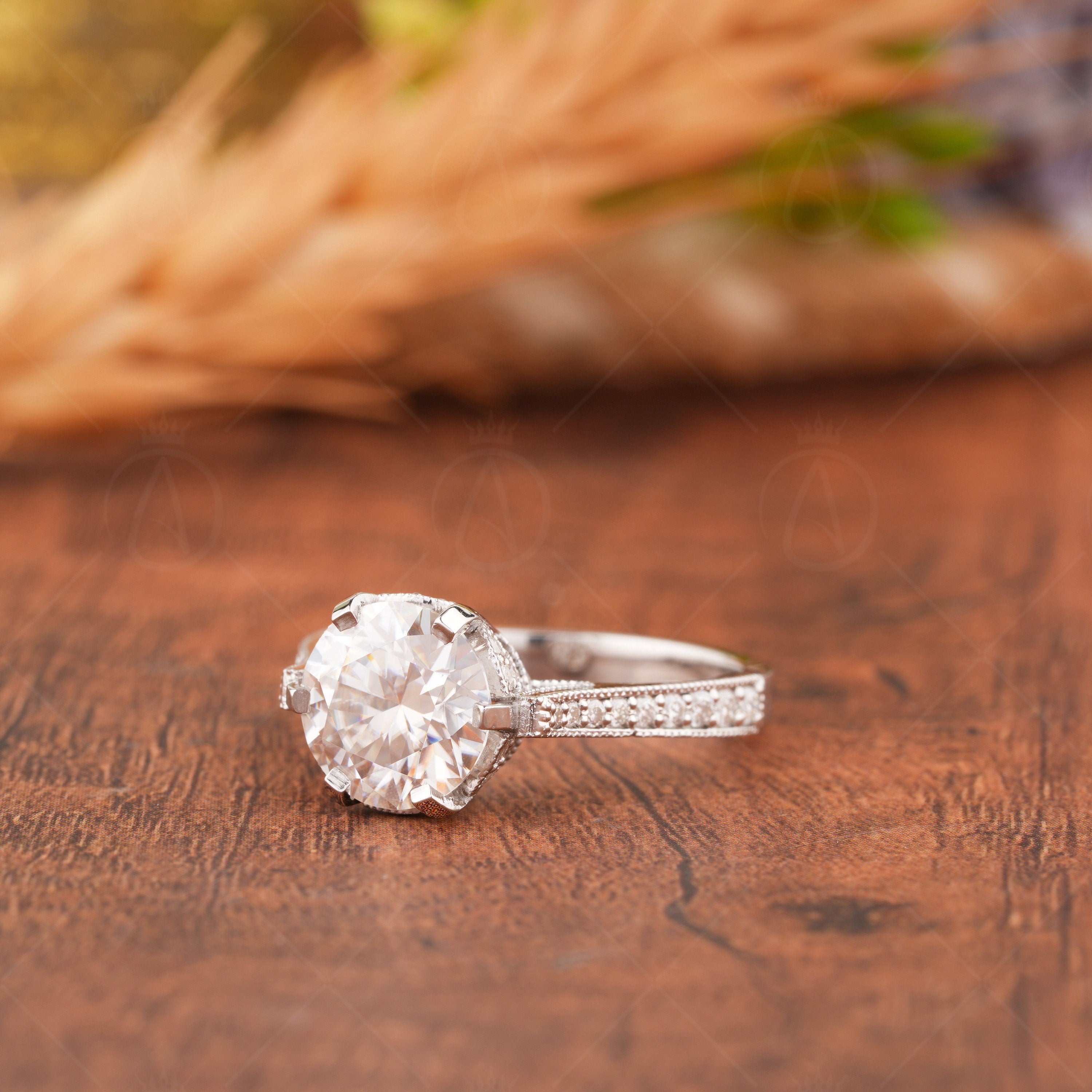 2.5Ct Round Moissanite Engagement Ring, Nature Inspired Solitaire Ring For Women, Leaf And Vine Ring, Art Deco Promise Ring For Her, Unique Wedding Ring, Vintage Anniversary Ring