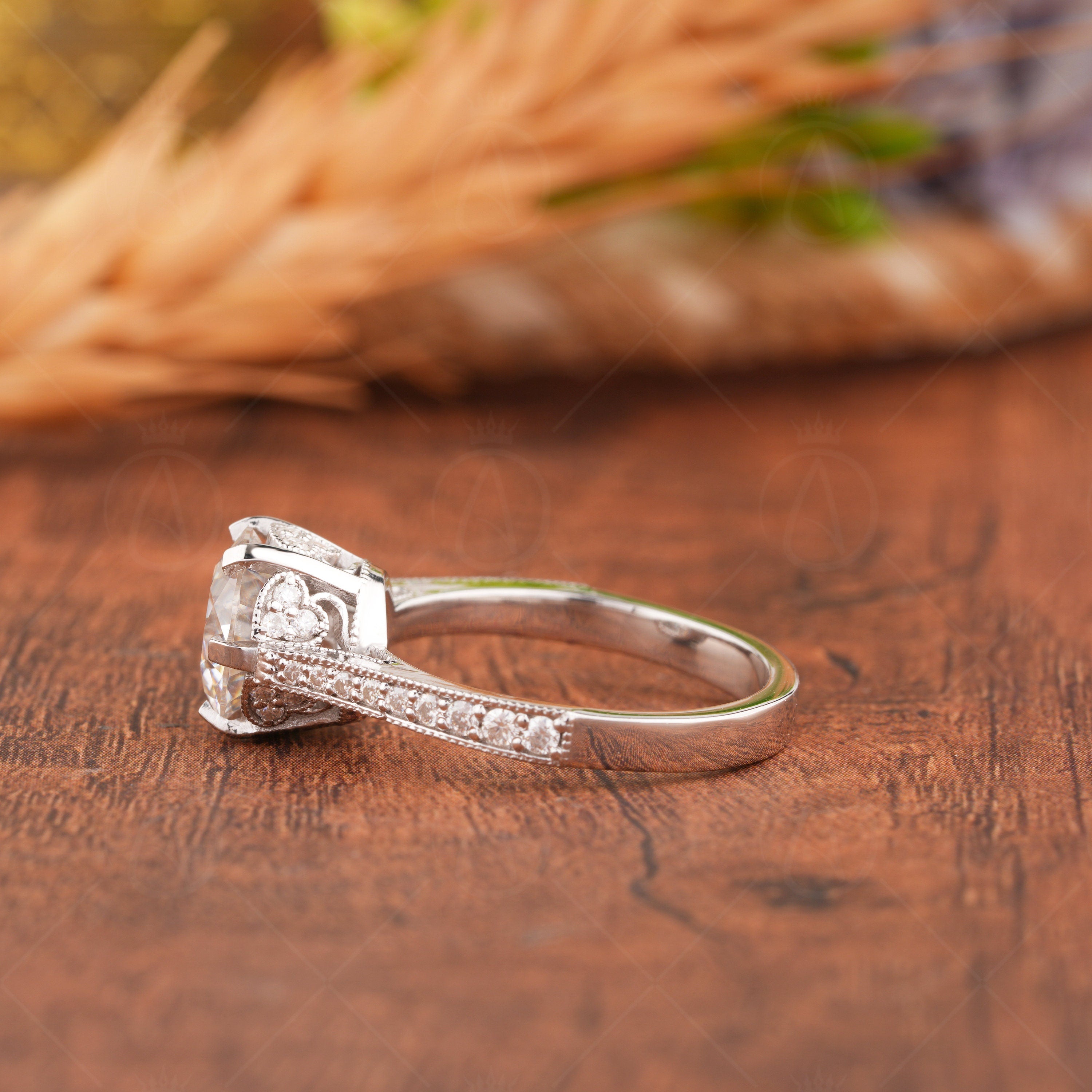 2.5Ct Round Moissanite Engagement Ring, Nature Inspired Solitaire Ring For Women, Leaf And Vine Ring, Art Deco Promise Ring For Her, Unique Wedding Ring, Vintage Anniversary Ring