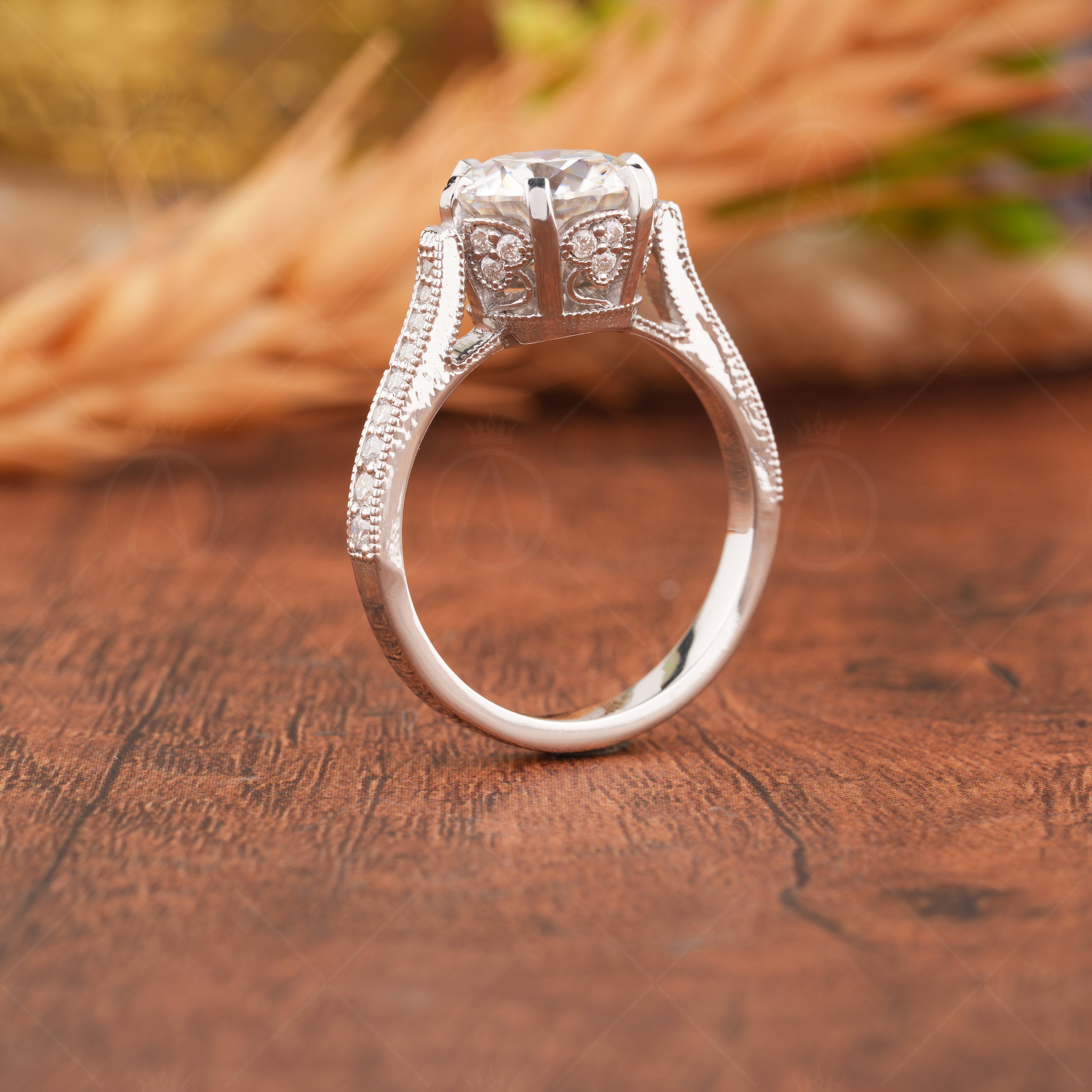 2.5Ct Round Moissanite Engagement Ring, Nature Inspired Solitaire Ring For Women, Leaf And Vine Ring, Art Deco Promise Ring For Her, Unique Wedding Ring, Vintage Anniversary Ring