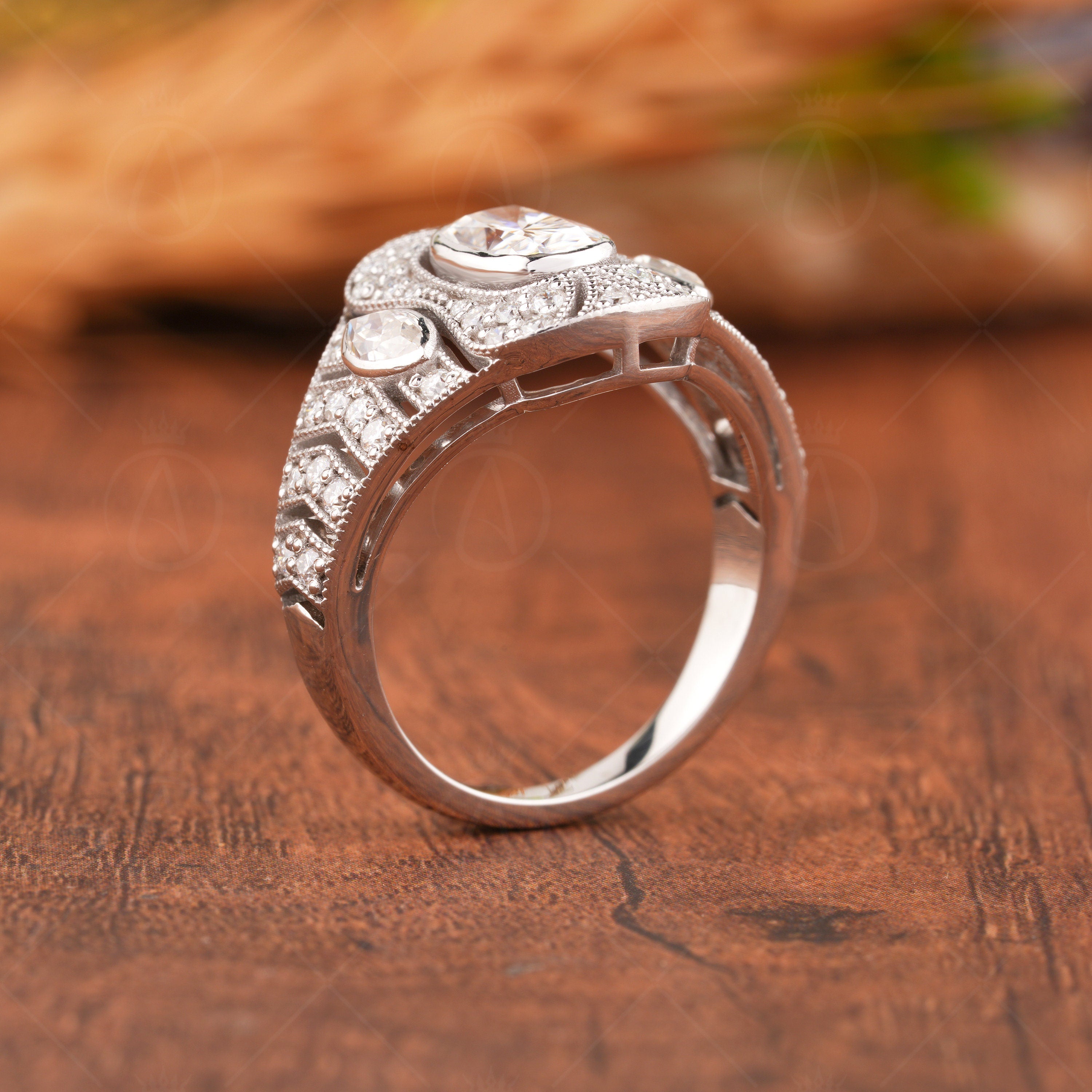 Unique Elongated Cushion Cut Edwardian Engagement Ring