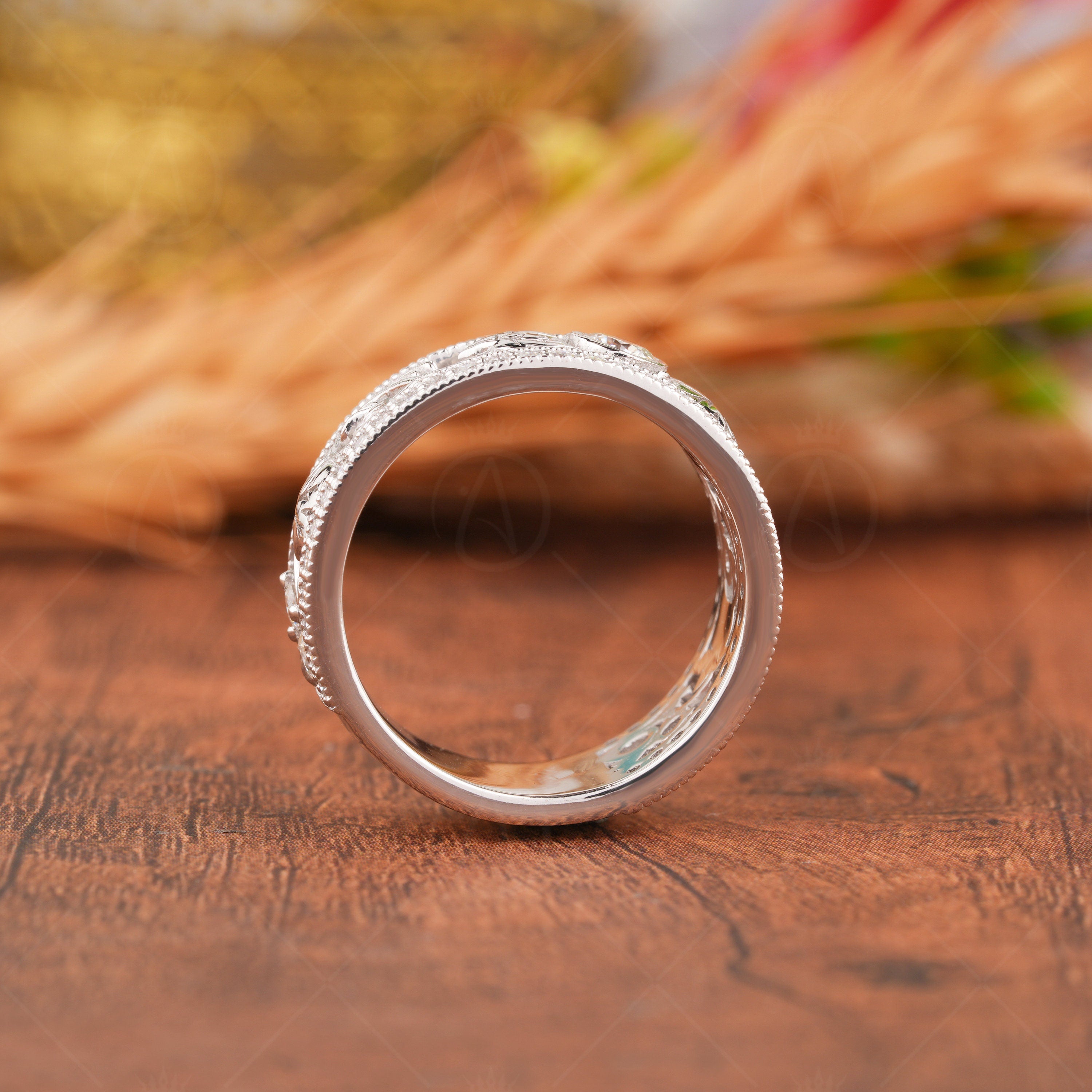 Maple Leaf Wedding Band Women, Engraved Leaf Wide Moissanite Band, Leaf And Branch Anniversary Band Ring, Nature Inspired Leaves Bridal Band, Art Deco Unique Band