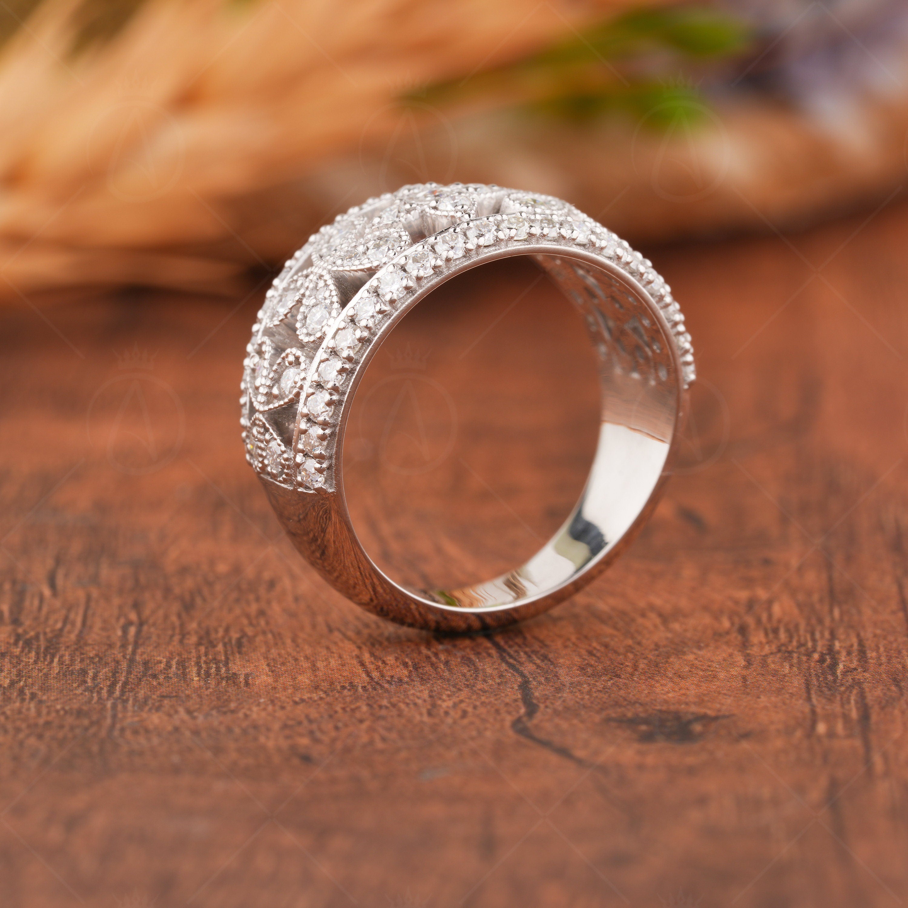 Flower Style Wide Anniversary Rings For Women