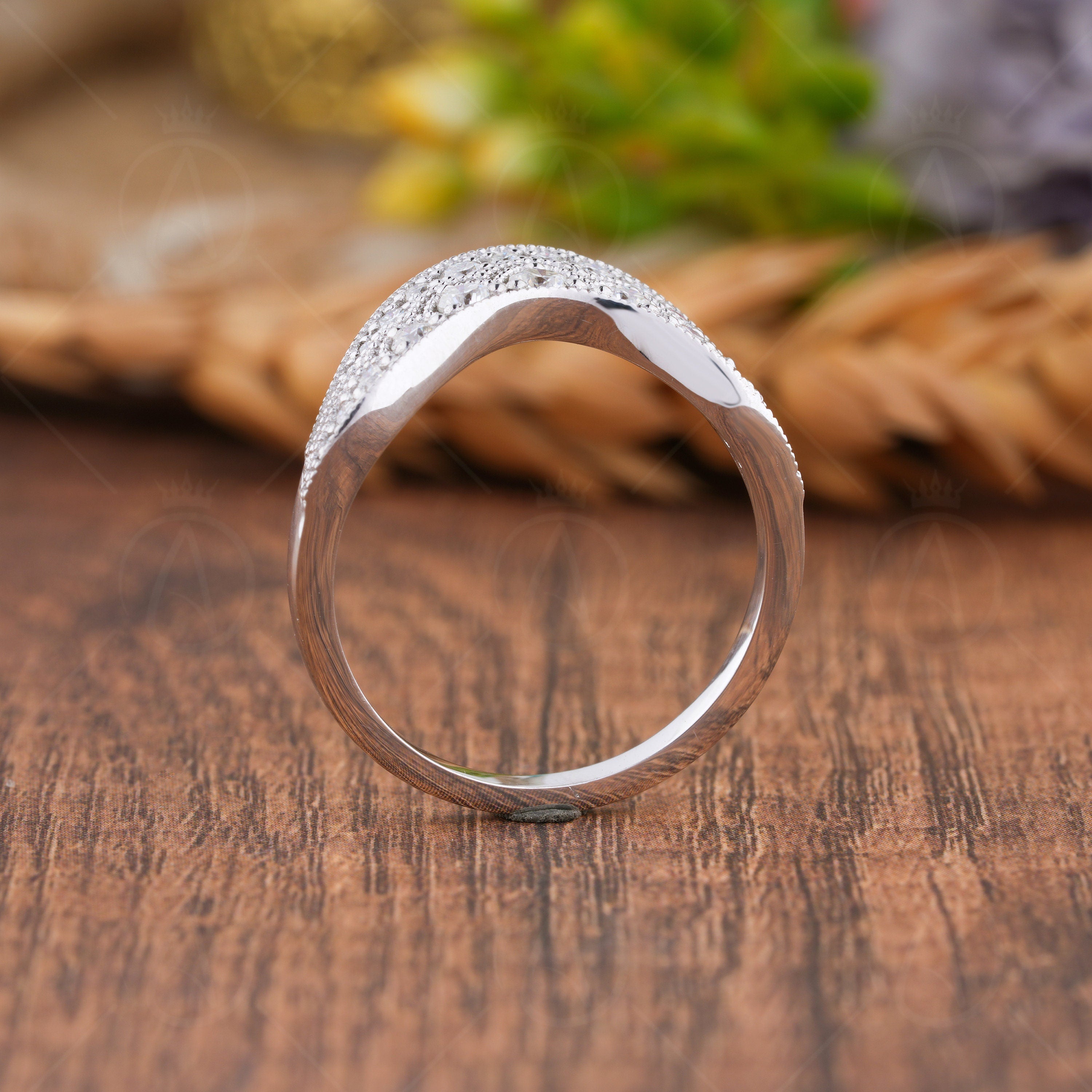 Arched Wedding Bands Women, Moissanite Vintage Curved Band, Art Deco Contour Stackable Rings, Unique Milgrain Ring For Wedding, Matching Bridal Ring, Curve Stacking Ring