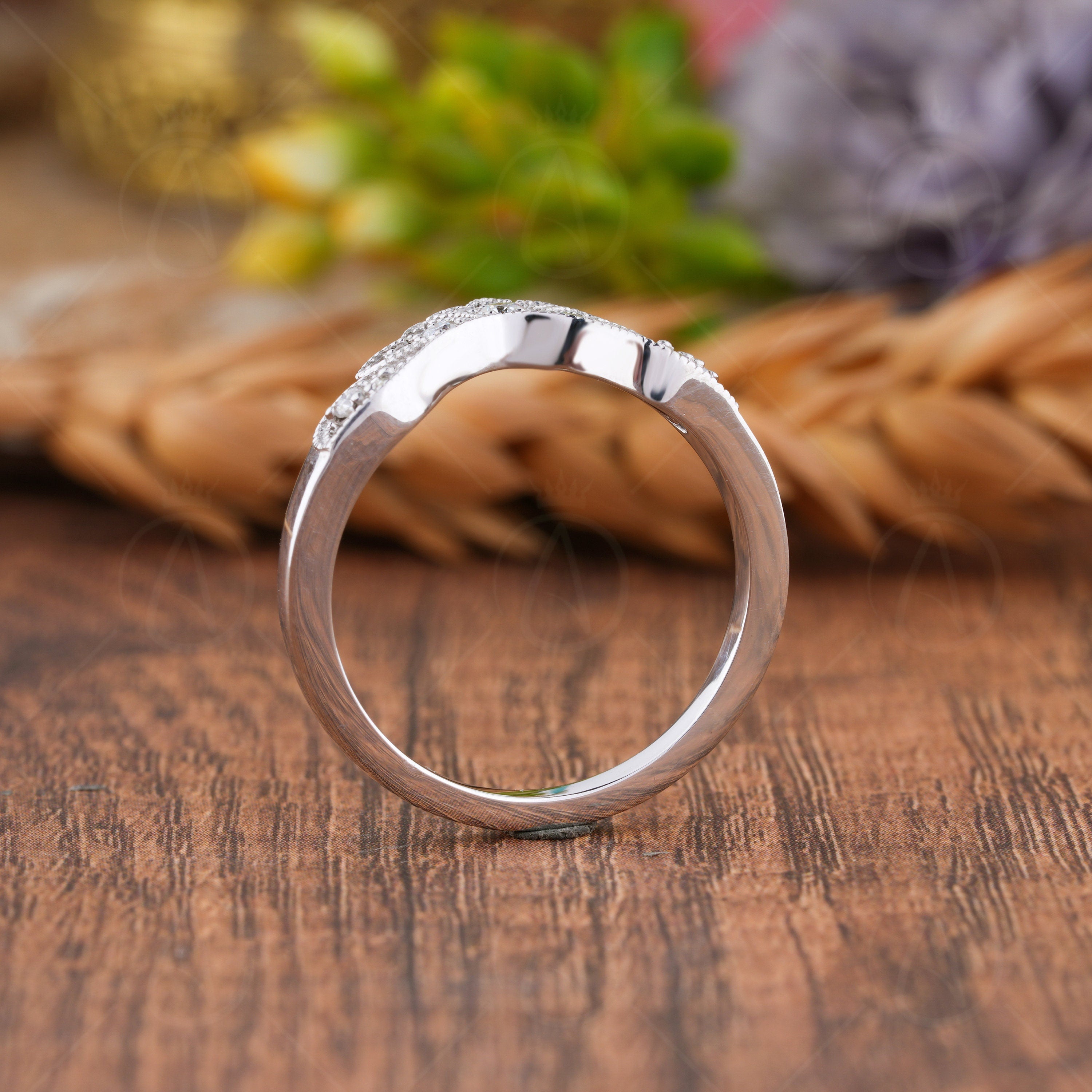 Vintage Curved Wedding Bands Women, Art Deco Moissanite Nesting Band, Contoured Stackable Rings, U Shaped Matching Band, Bridal Ring, Arched Wedding Band, Stacking Ring