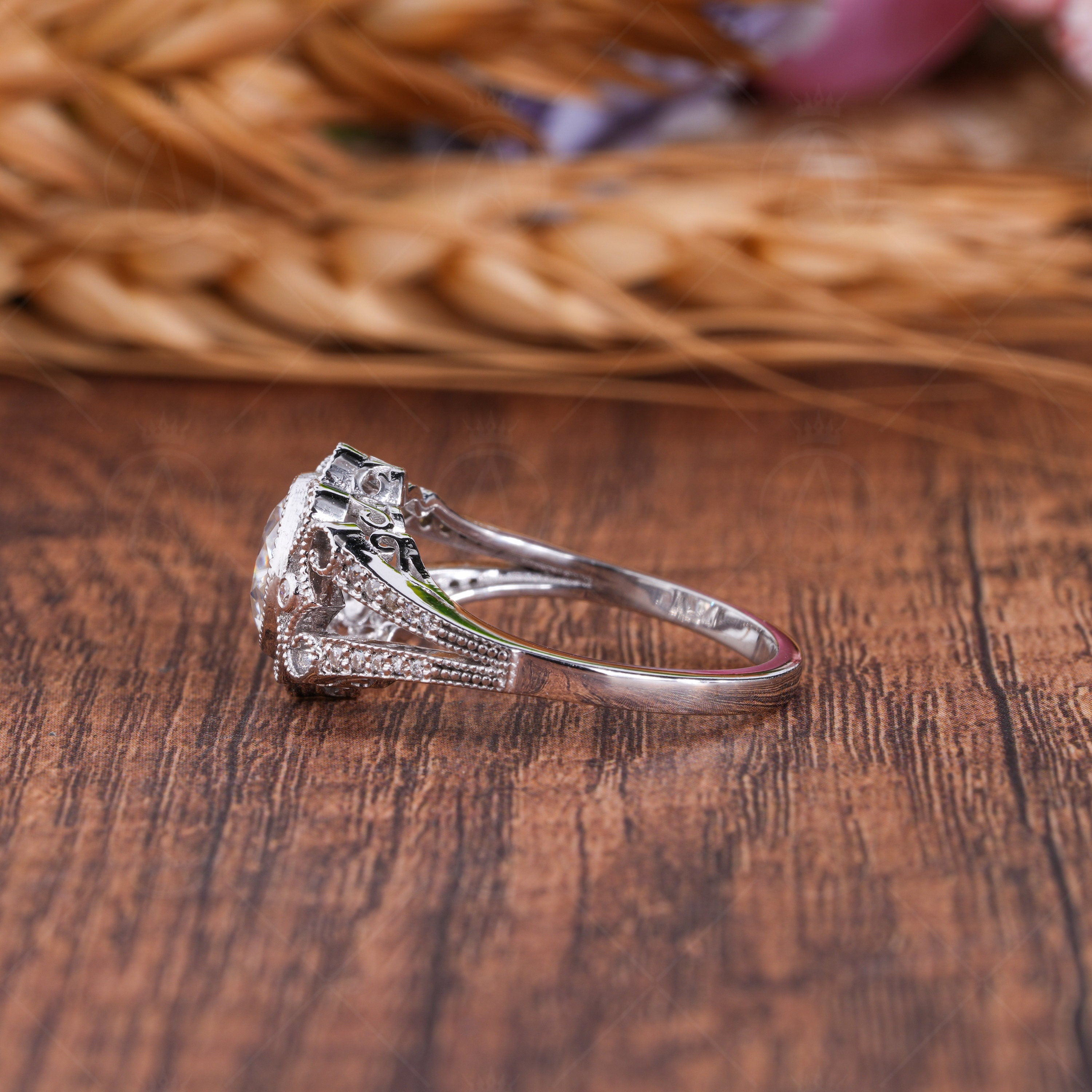 Art Deco Bezel Set Round Split Shank Engagement Ring