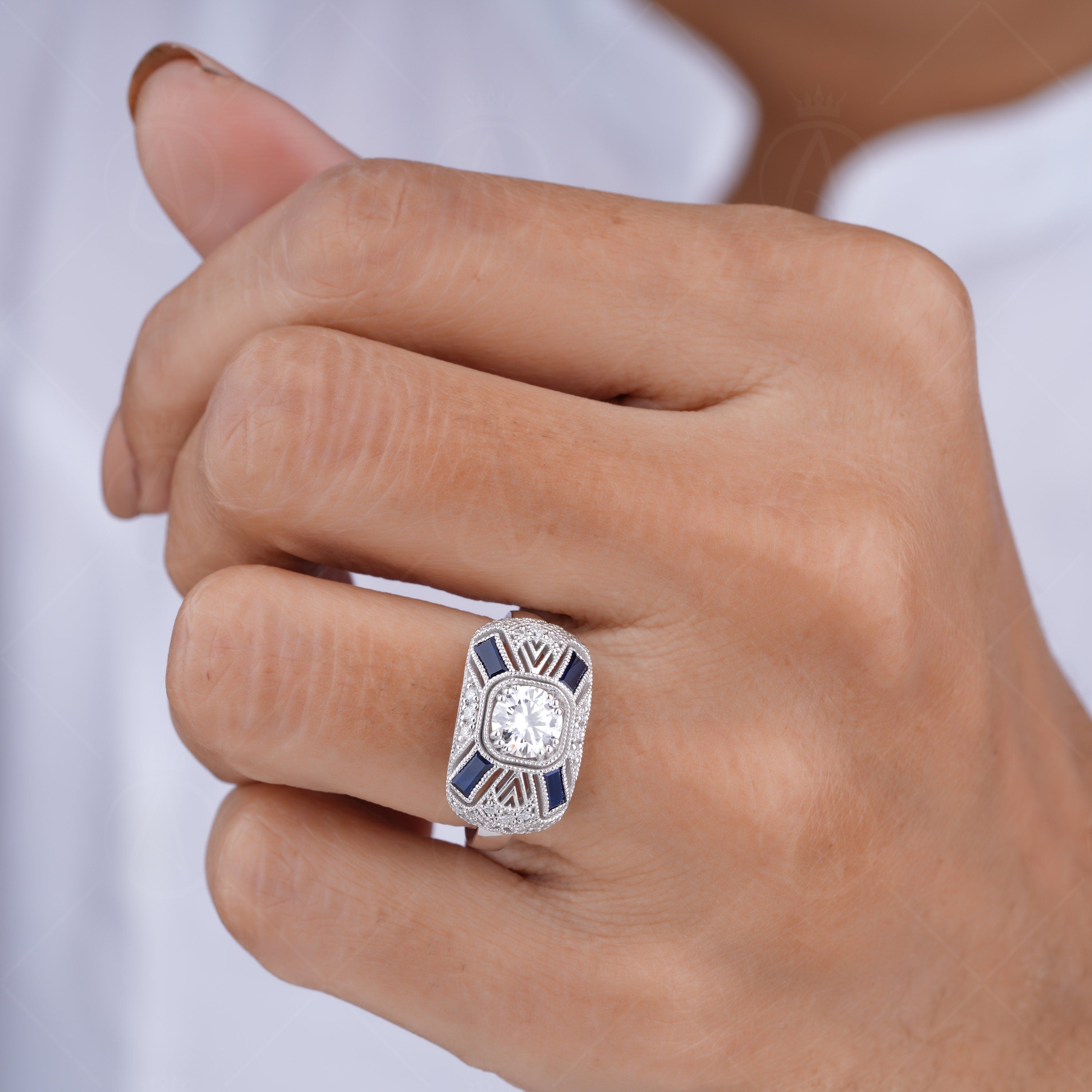 Moissanite Estate Engagement Ring, Vintage Art Deco Rings For Women, Unique Milgrain Vintage Ring, Estate Jewelry Ring, Promise Ring For Her