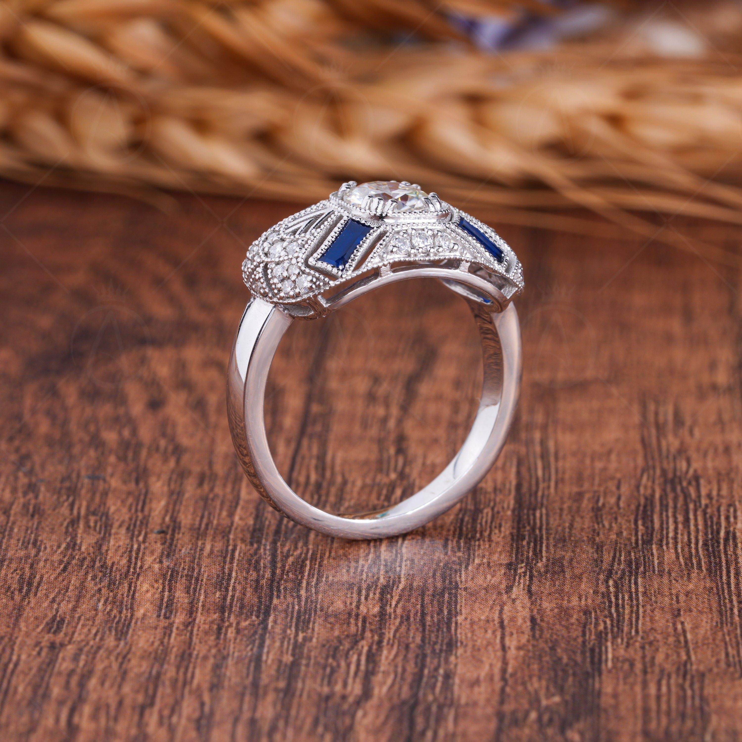 Moissanite Estate Engagement Ring, Vintage Art Deco Rings For Women, Unique Milgrain Vintage Ring, Estate Jewelry Ring, Promise Ring For Her