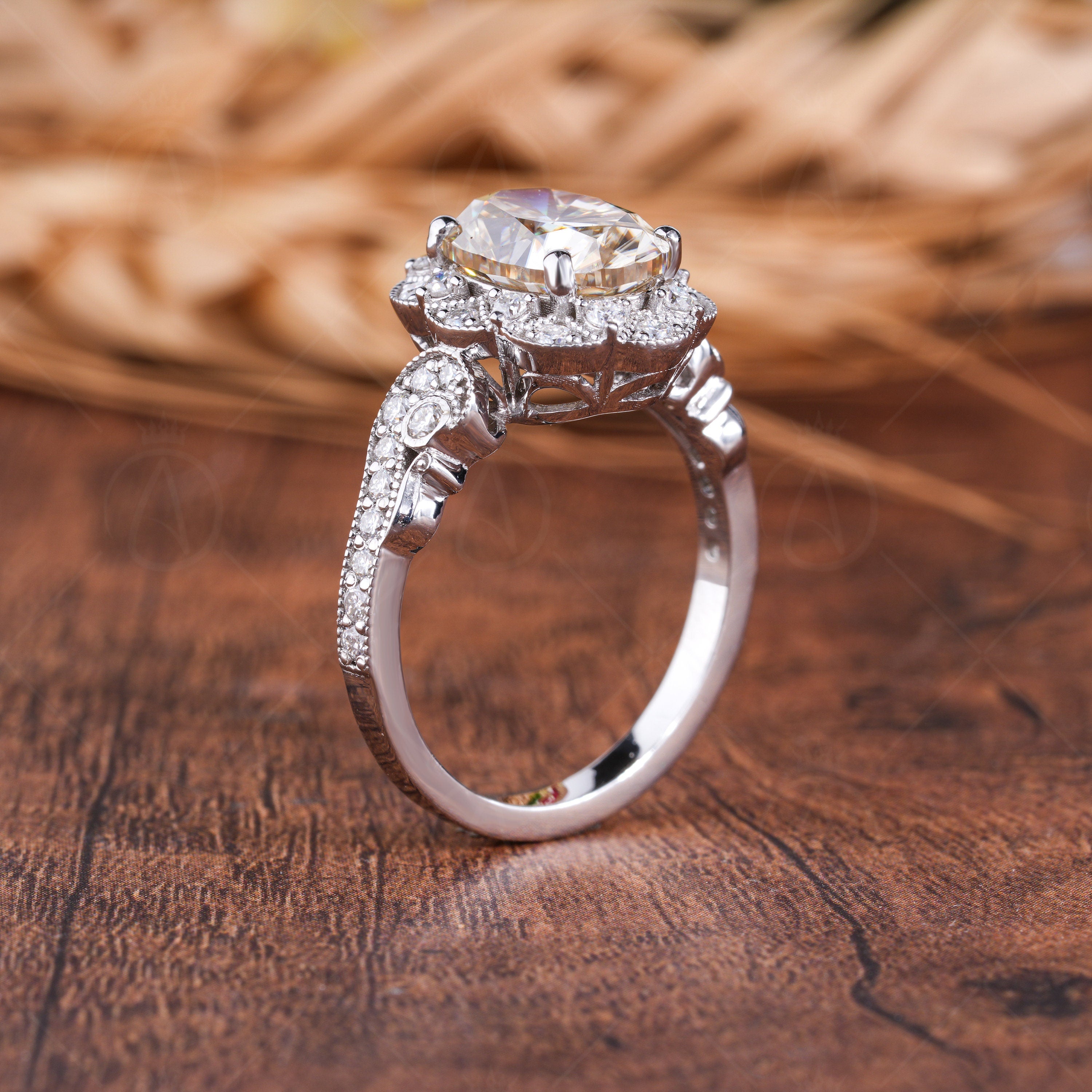 Canary Yellow Oval Moissanite Engagement Ring, Antique Filigree Vintage Ring, Yellow Elongated Oval Moissanite Halo Ring, Art Deco Ring, Milgrain Ring