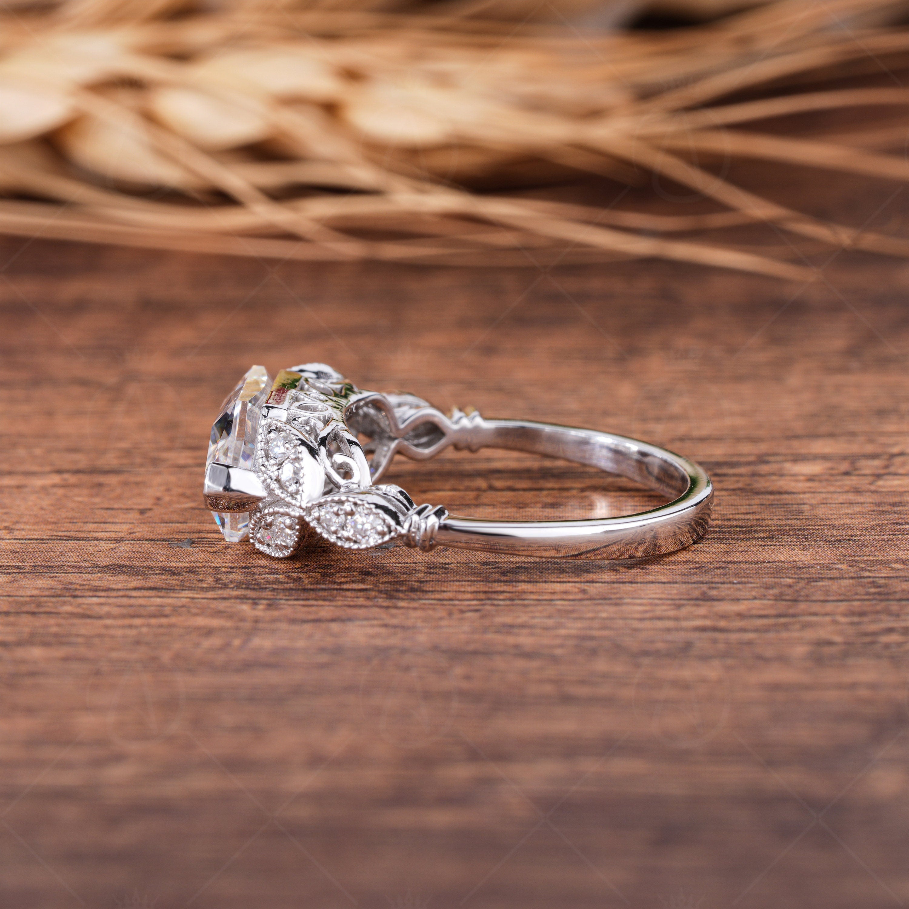 East West Dutch Marquise Cut Moissanite Ring, Art Deco Horizontal Marquise Engagement Ring, Vintage Style Promise Rings For Women