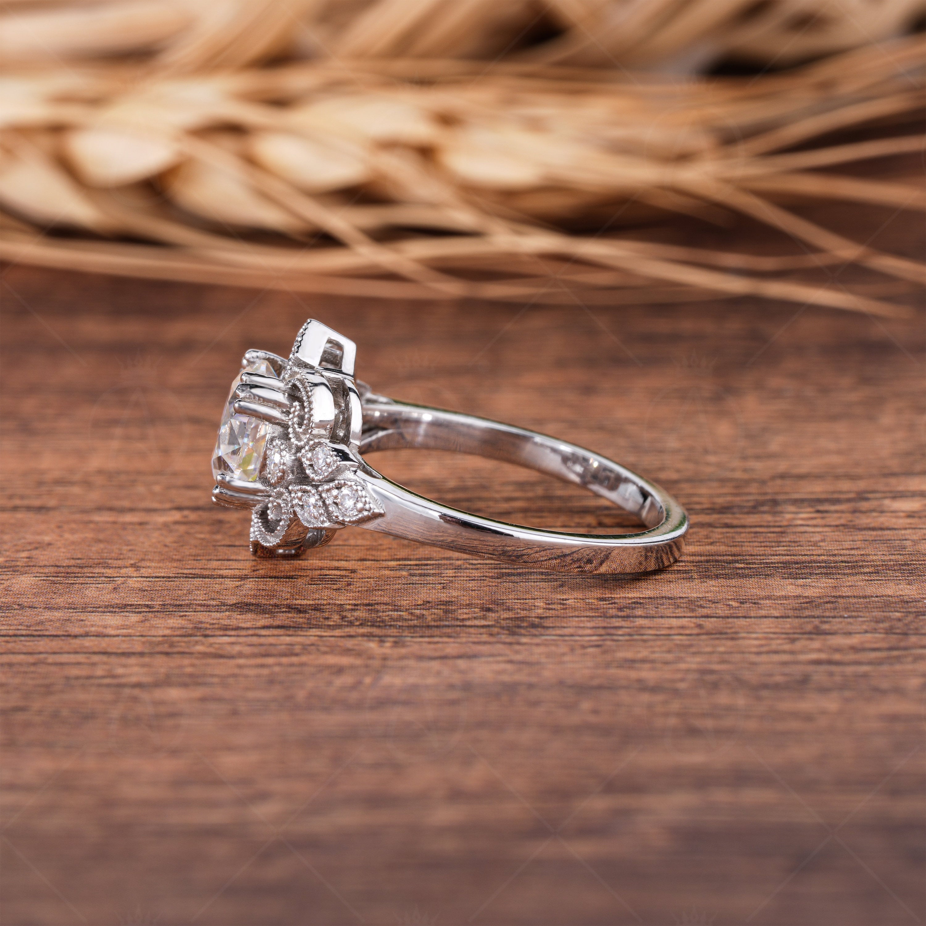 Antique Old Mine Cut Round Moissanite Ring, Vintage Filigree Engagement Ring, Old European Cut Art Deco Ring, Victorian Style Unique Ring, OMC Moissanite Diamond Ring, OEC Moissanite Ring, Art Deco Ring, Anniversary Ring
