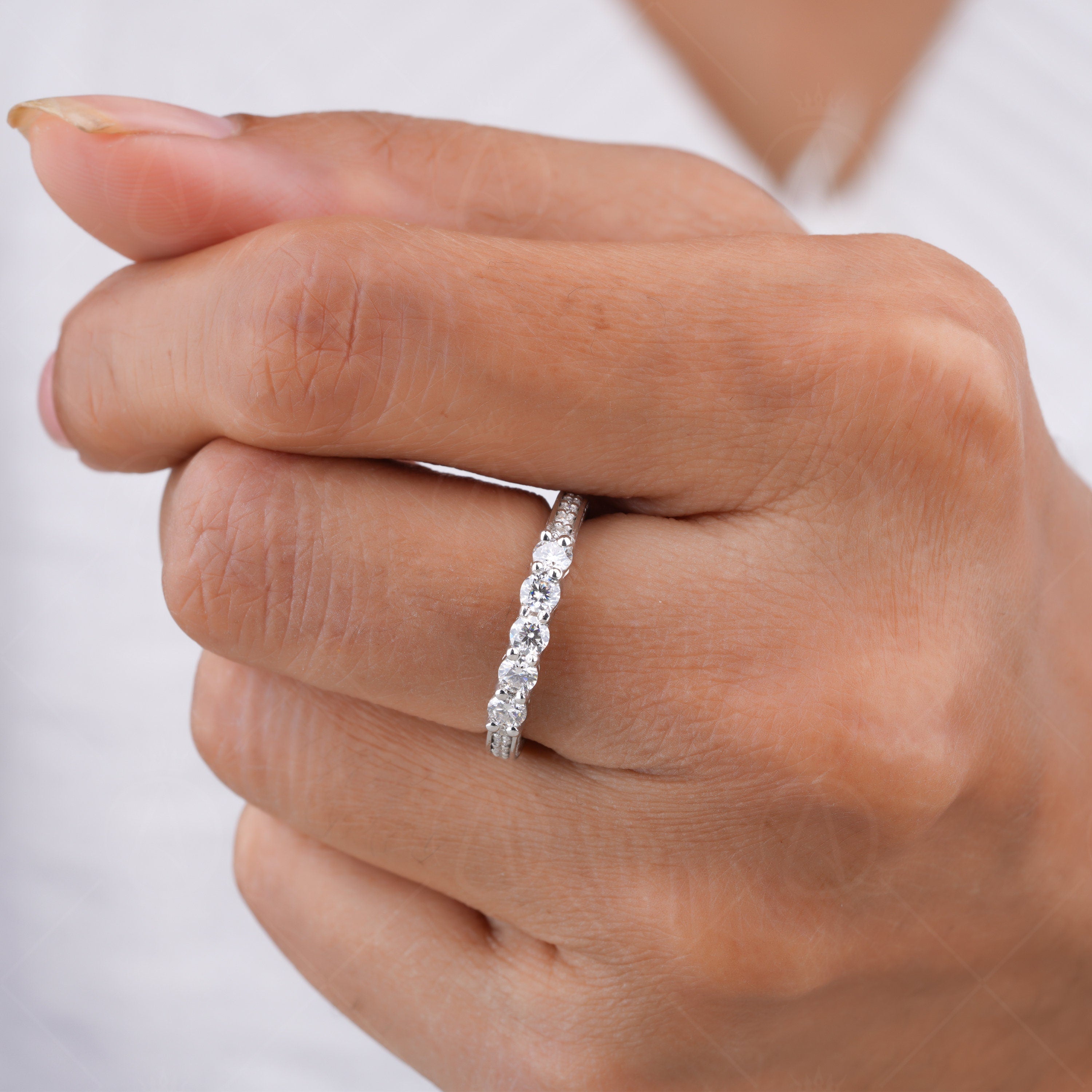 Antique Carved Vintage Wedding Bands Women, Engraved 5 Stone Stackable Anniversary Rings, Unique Vintage Bridal Band Ring, Matching Band