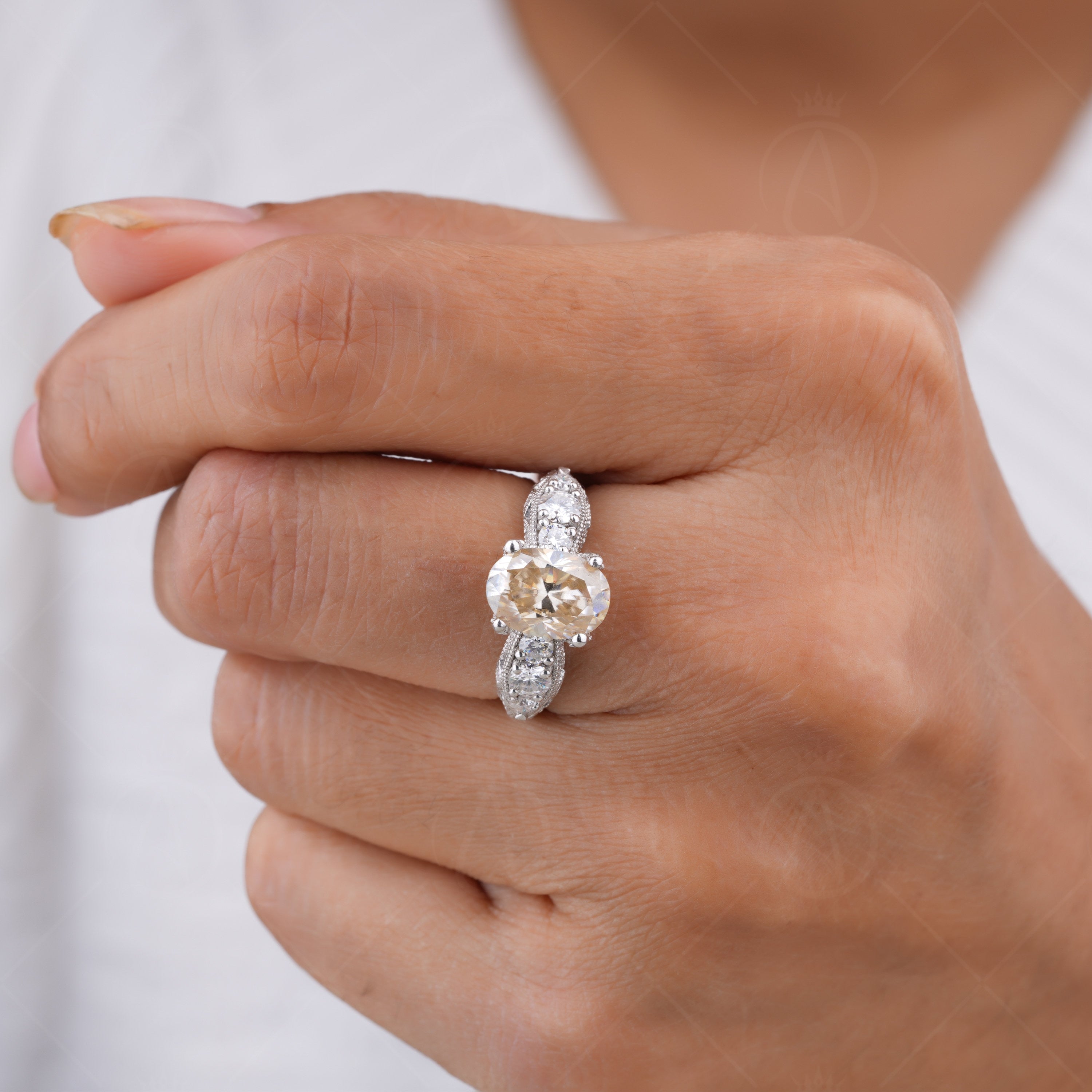 Yellow Oval Moissanite Vintage Inspired Engagement Ring For Women