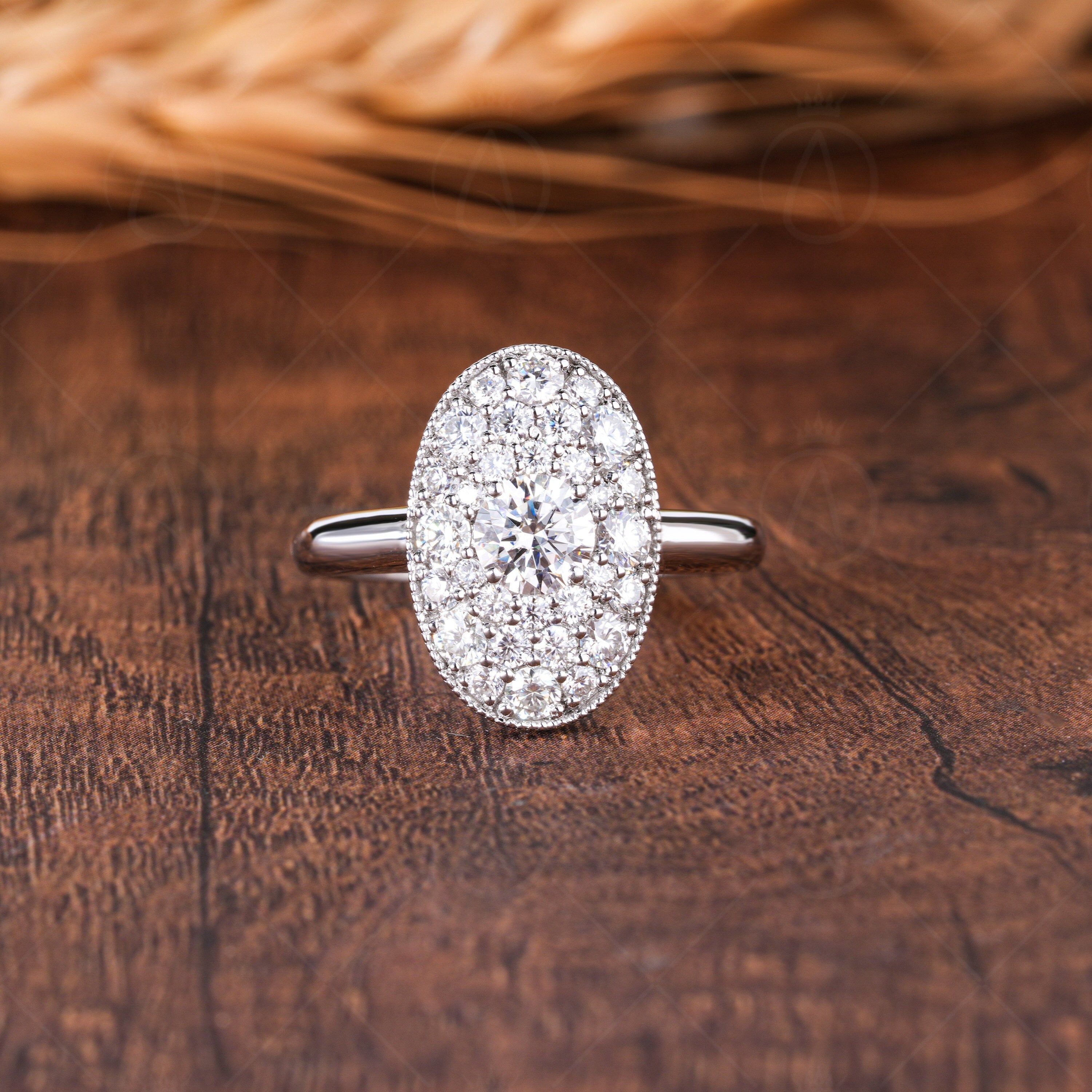 Oval Shaped Moissanite Diamond Cluster Engagement Ring Micro Pave Statement Ring Multi Stones Celebrity Inspired Ring For Women