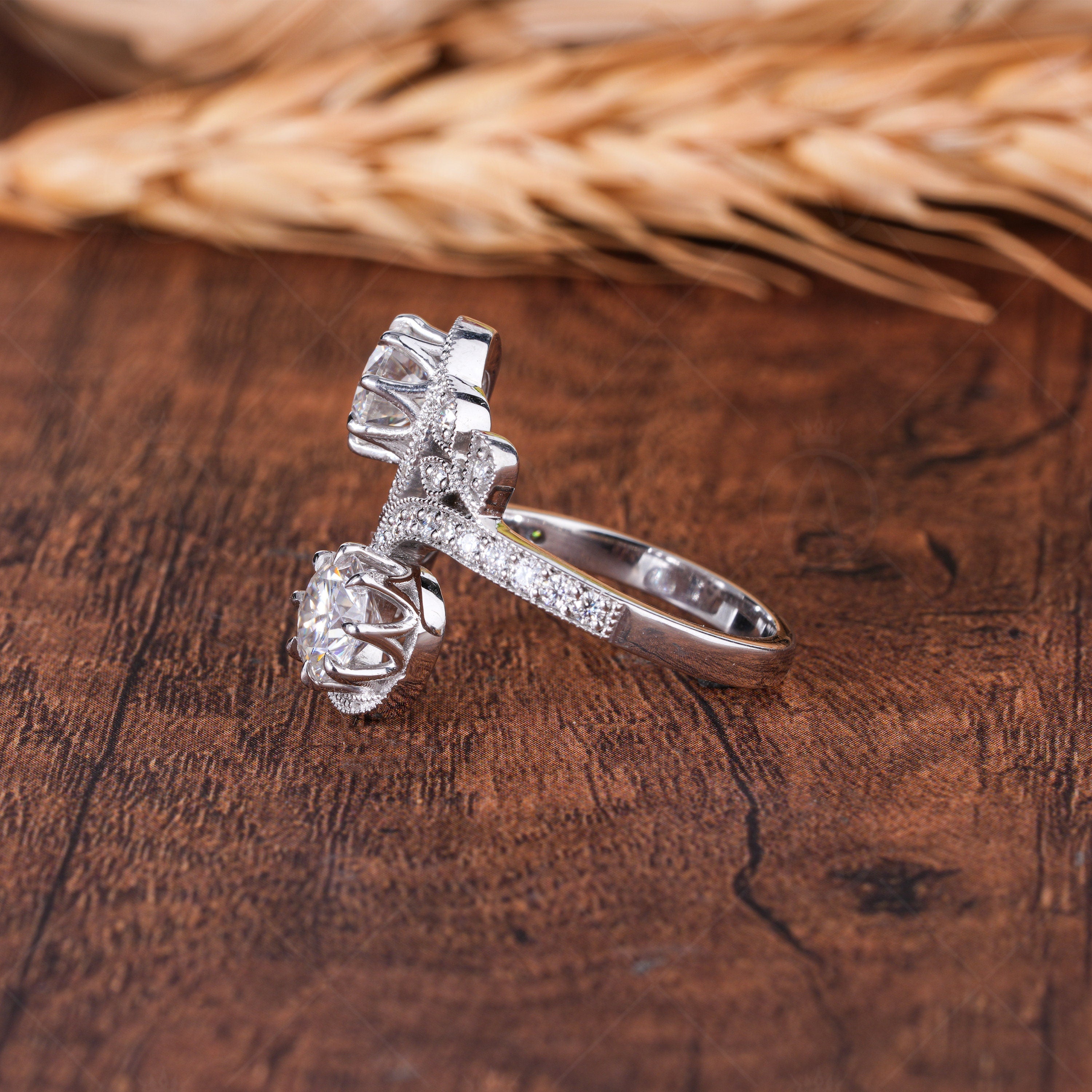 Bypass Victorian Style Edwardian Engagement Ring Vintage Milgrain Rings For Women Antique Leaf Art Deco Ring Estate Toi Et Moi Ring