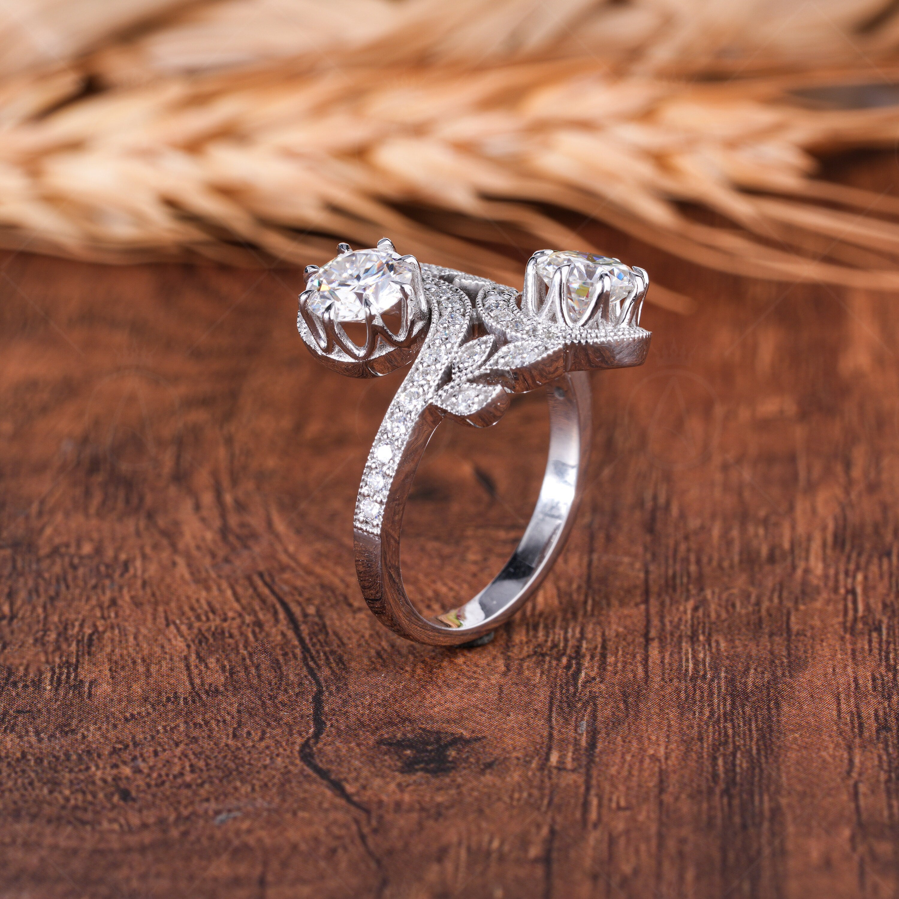 Antique Leaf Art Deco Ring Estate Toi Et Moi Ring