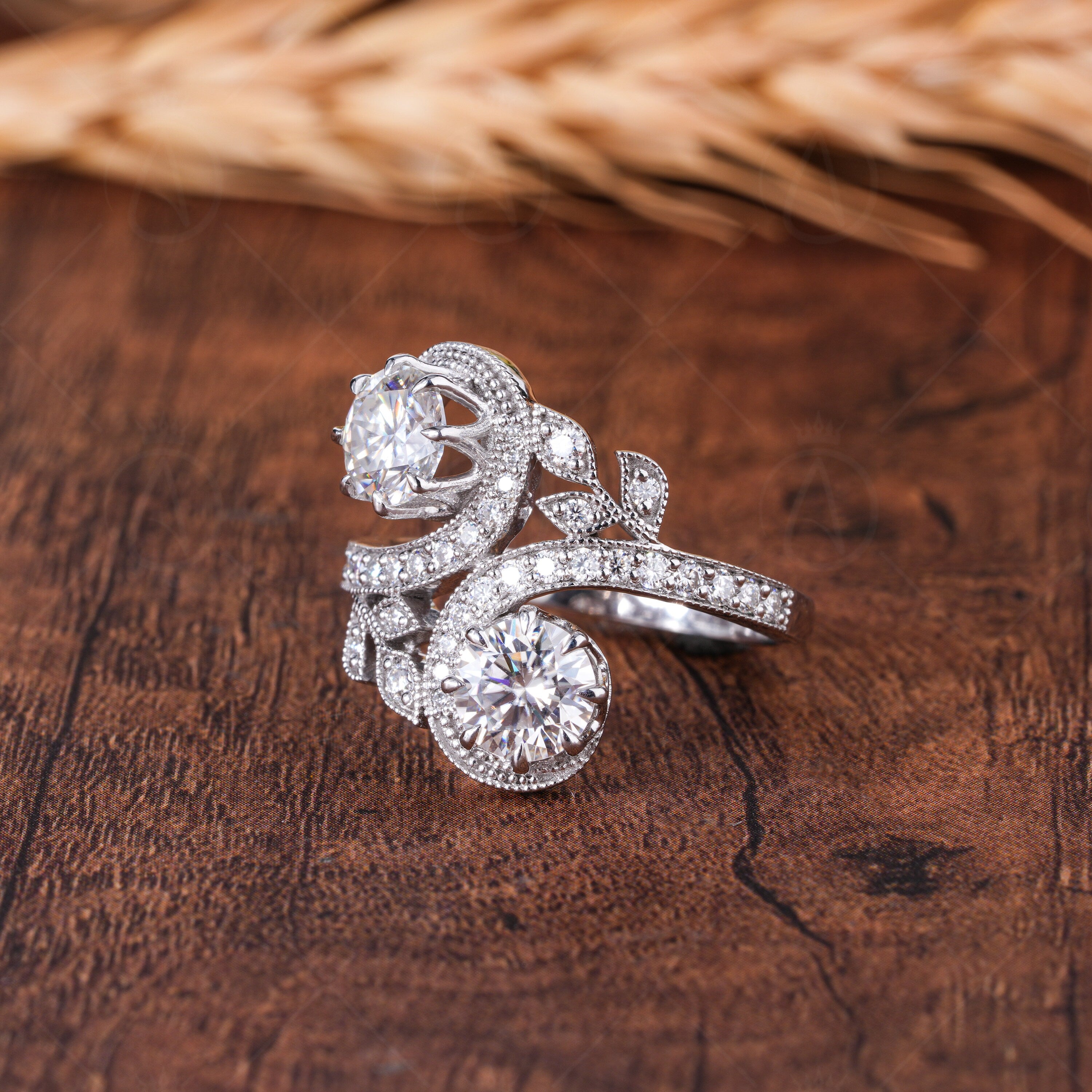 Bypass Victorian Style Edwardian Engagement Ring Vintage Milgrain Rings For Women Antique Leaf Art Deco Ring Estate Toi Et Moi Ring