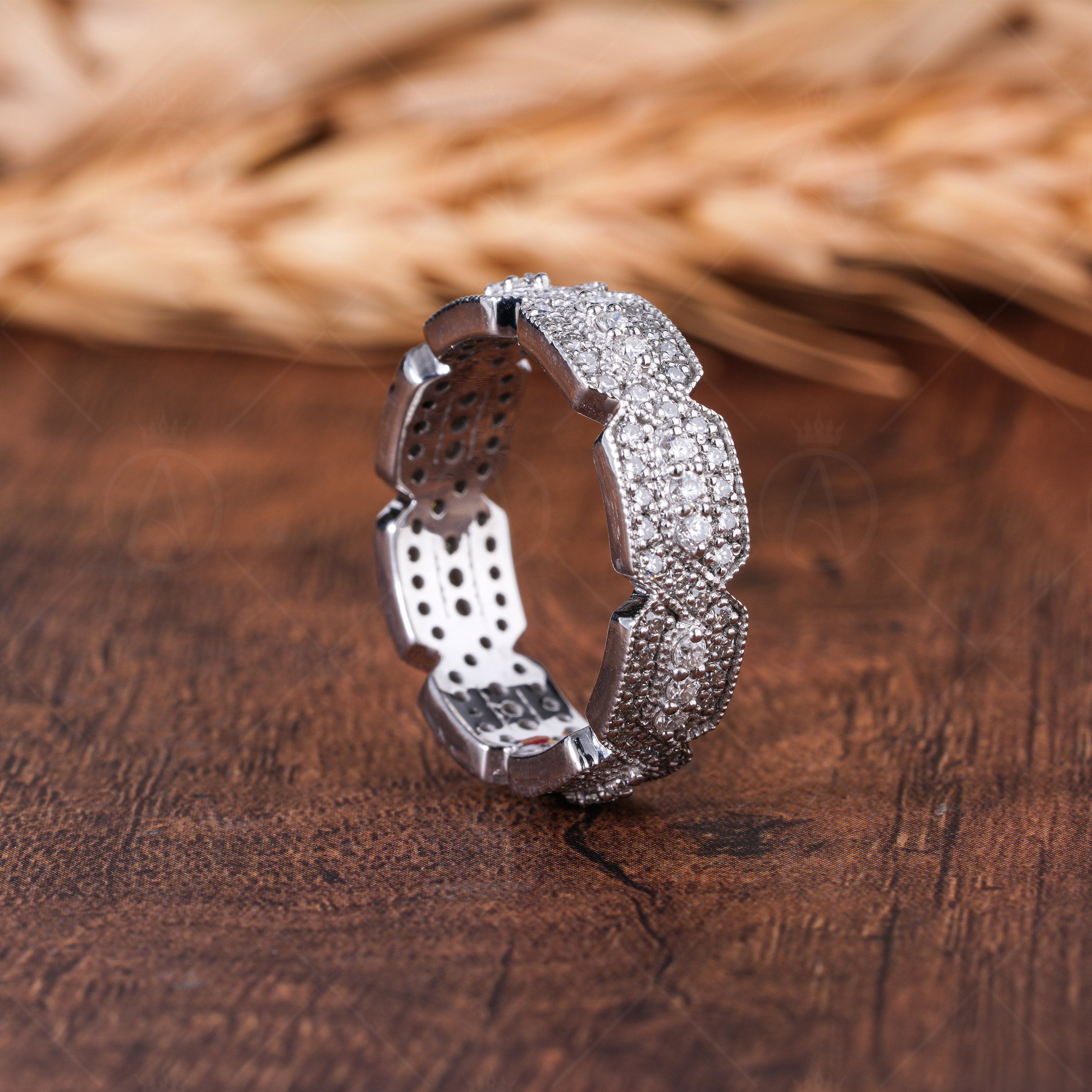 Unique Moissanite Full Eternity Wedding Bands Women Wide Vintage Milgrain Band Ring Designer Anniversary Ring Promise Ring For Her