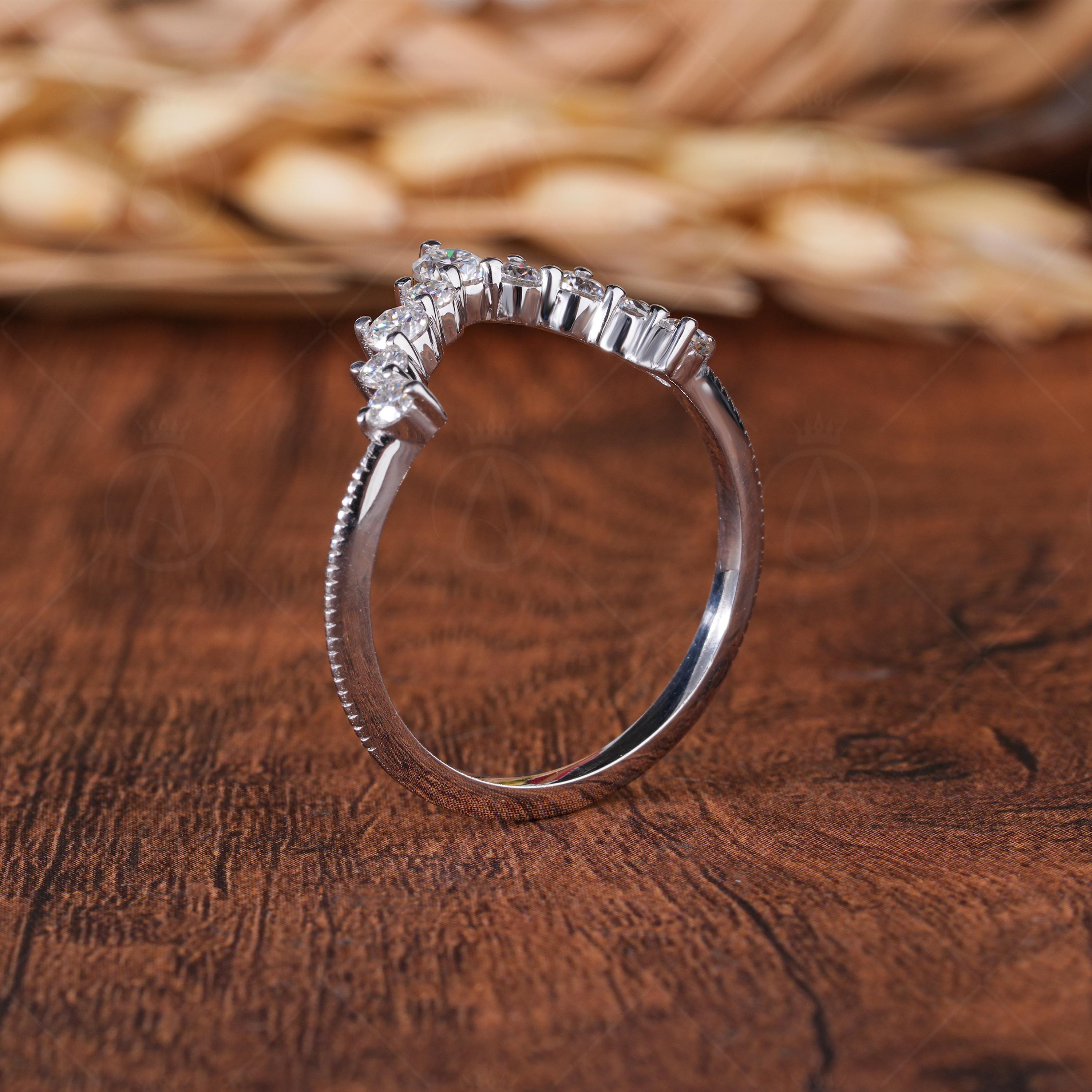 Matching Curved Stacker Wedding Band, Deep Curve Moissanite Stacking Ring, Bridal Wedding Anniversary Band, Art Deco Vintage Band