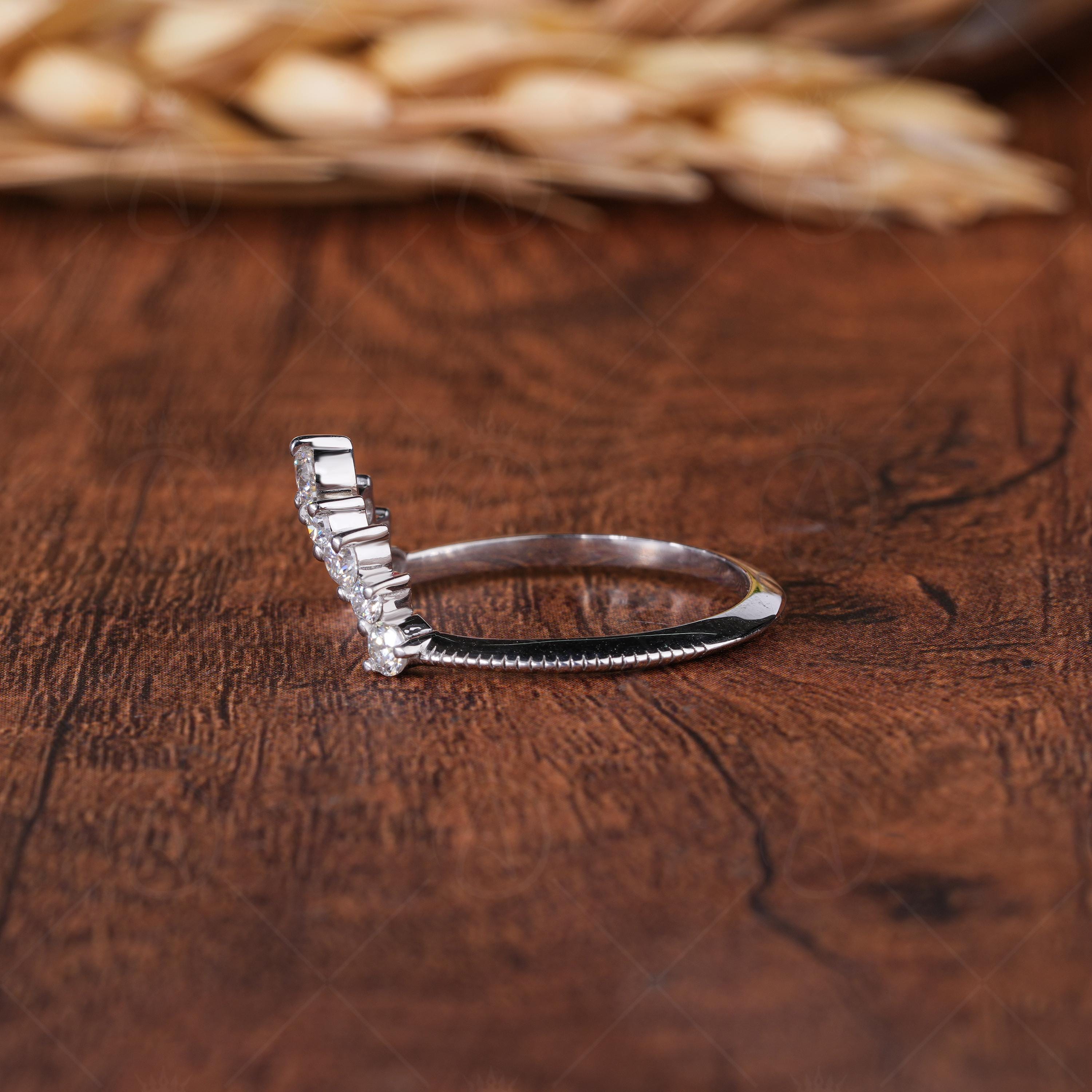 Matching Curved Stacker Wedding Band, Deep Curve Moissanite Stacking Ring, Bridal Wedding Anniversary Band, Art Deco Vintage Band