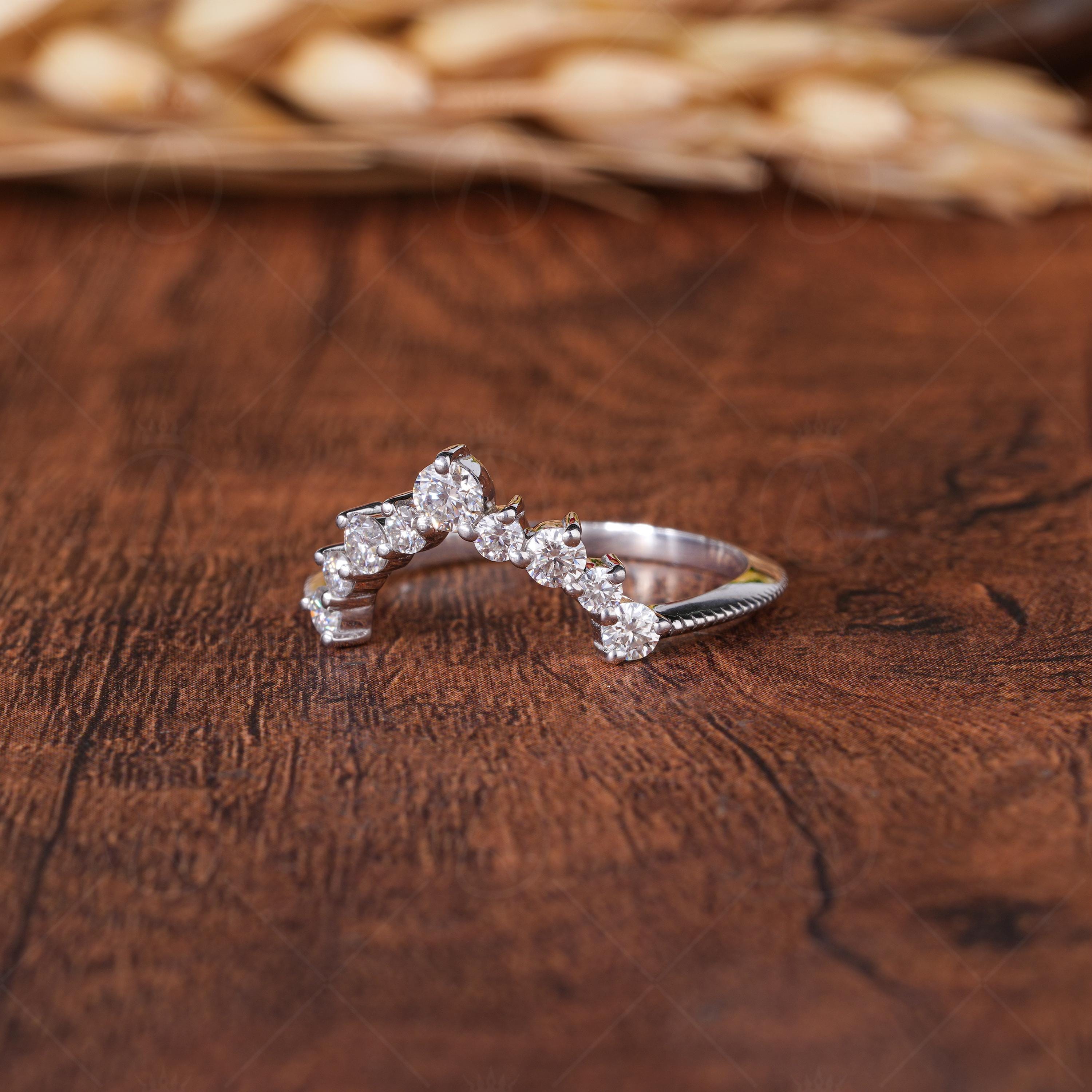 Matching Curved Stacker Wedding Band, Deep Curve Moissanite Stacking Ring, Bridal Wedding Anniversary Band, Art Deco Vintage Band