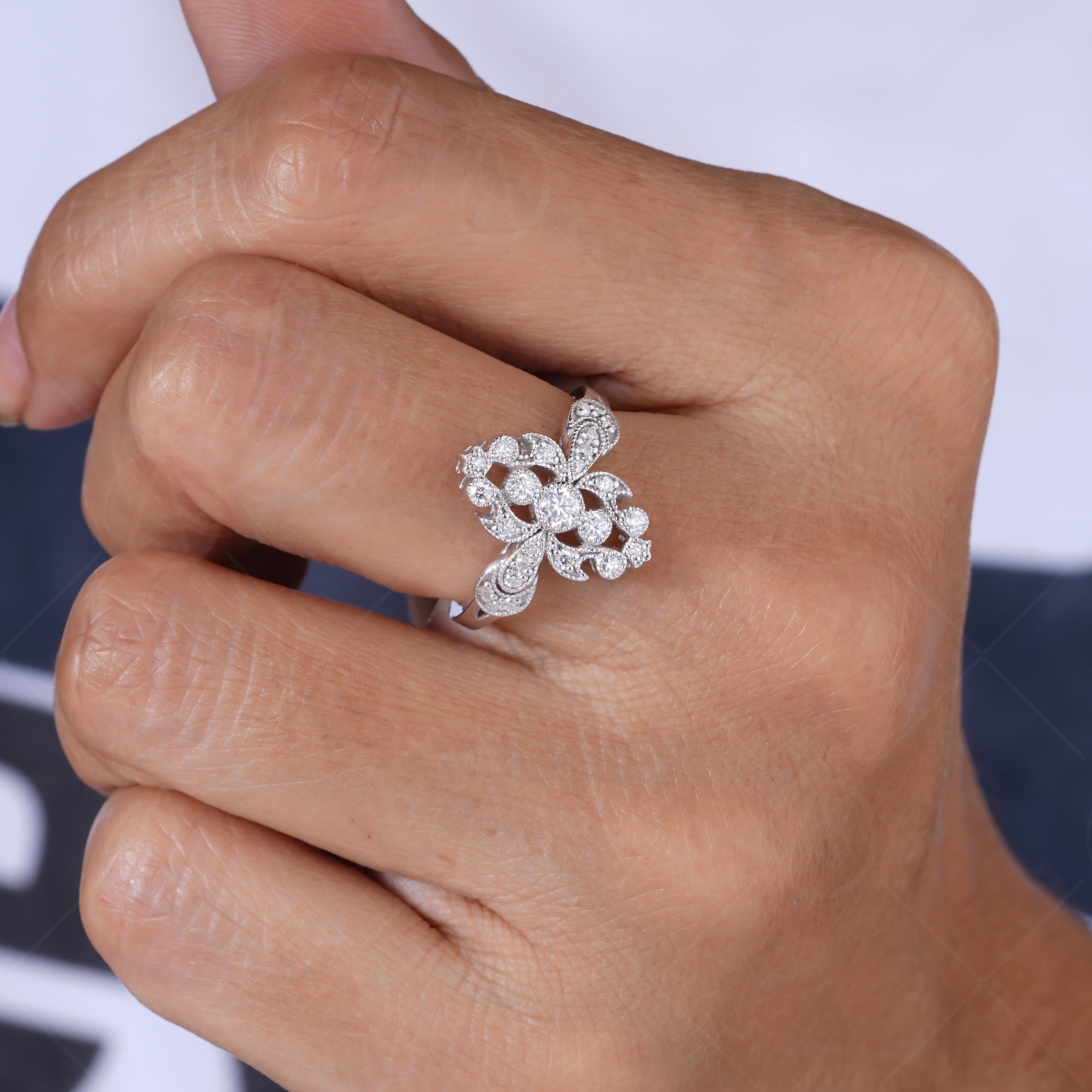 Vintage Filigree Ring For Women, Unique Art Deco Milgrain Engagement Ring, Antique Edwardian Style Statement Ring, Moissanite Ring