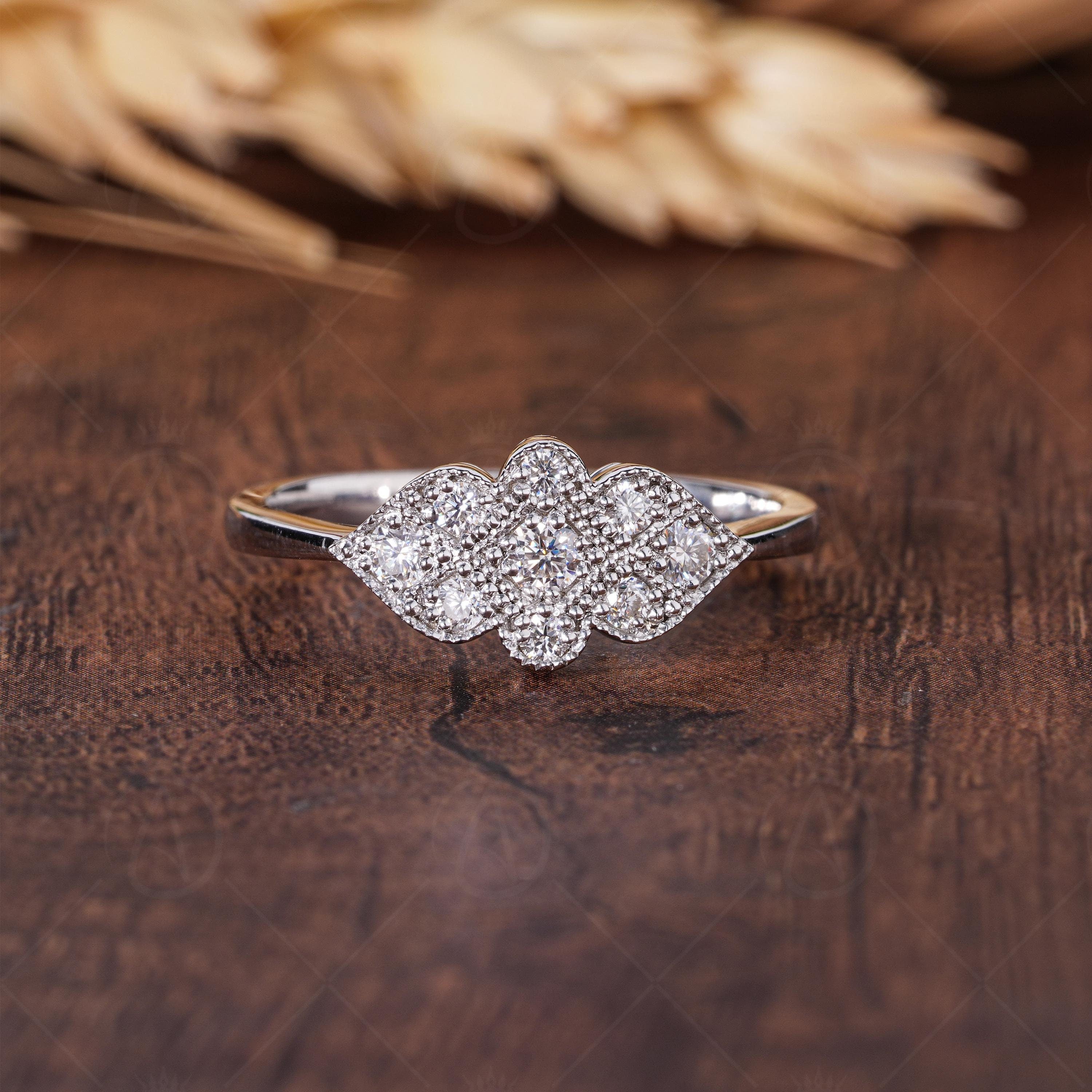 Art Deco Engagement Ring For Women, Vintage Milgrain Moissanite Ring, Unique Wedding Ring, Estate Jewelry Style Ring