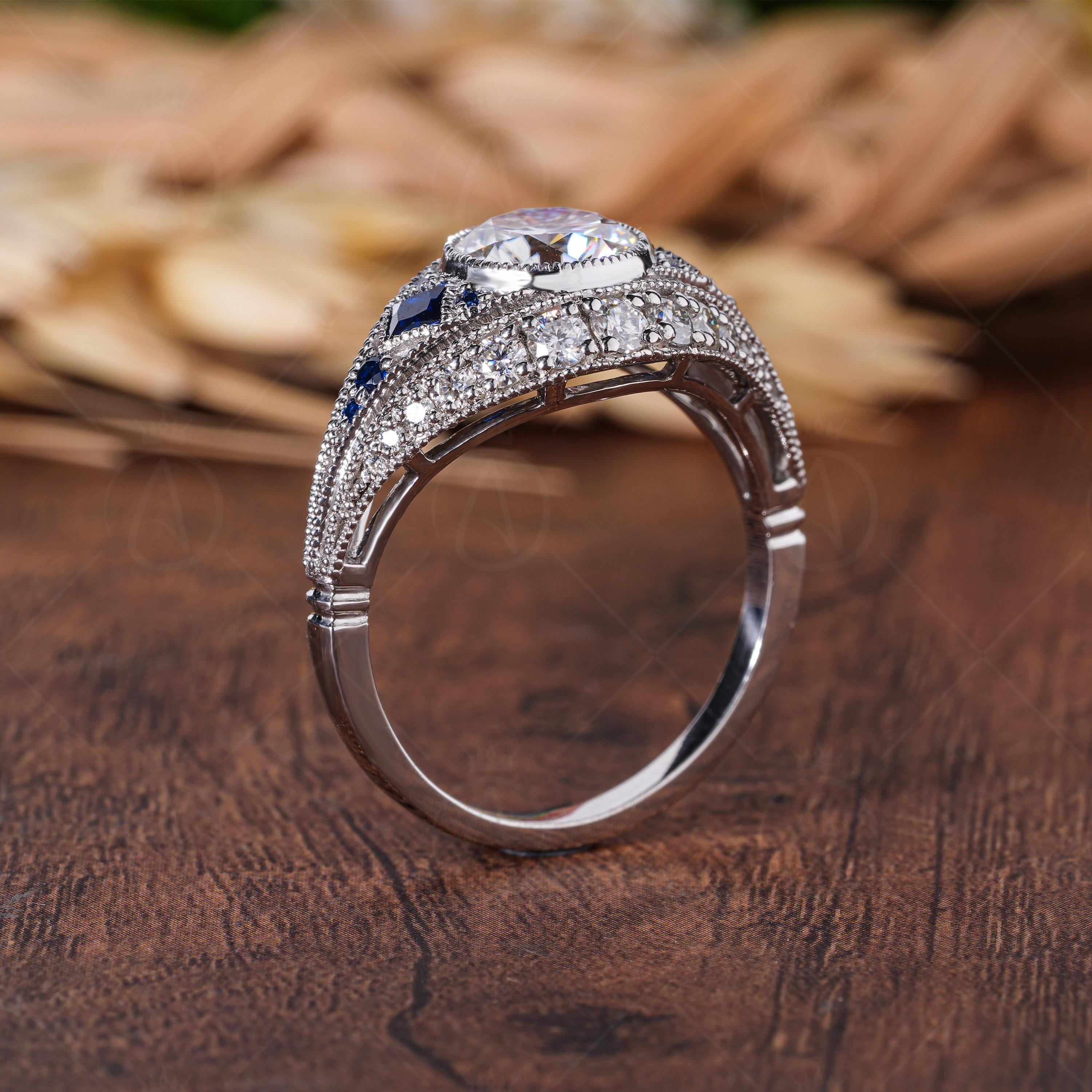 Estate Jewelry Rings For Women, Antique Vintage Engagement Ring, Moissanite Art Deco Edwardian Ring, Milgrain Unique Ring