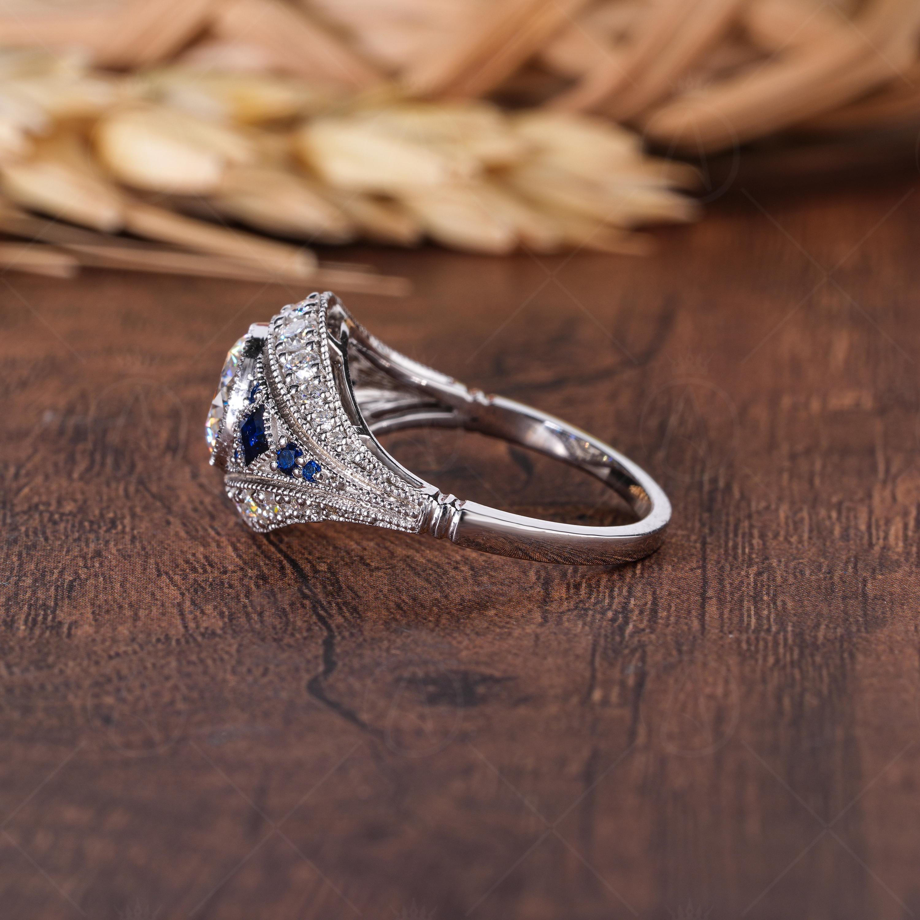 Estate Jewelry Rings For Women, Antique Vintage Engagement Ring, Moissanite Art Deco Edwardian Ring, Milgrain Unique Ring