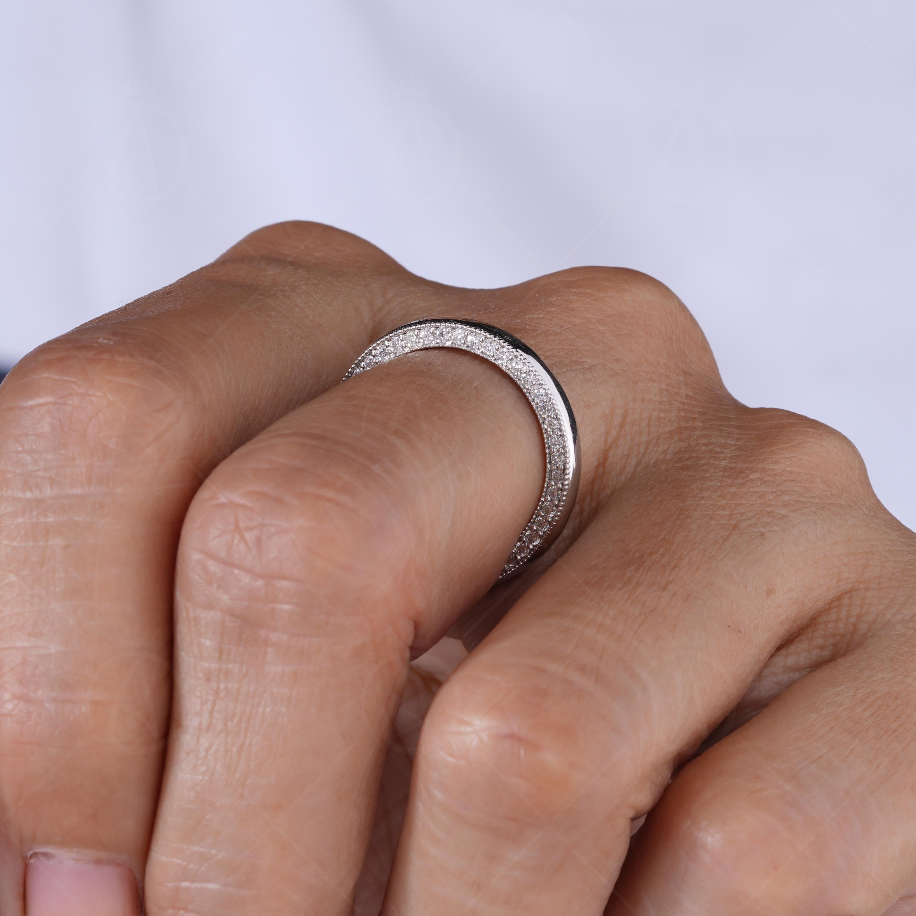 Flat Wedding Band With Moissanite Diamond Two Sided Pave Stackable Rings Moissanite Double Row Anniversary Band For Women