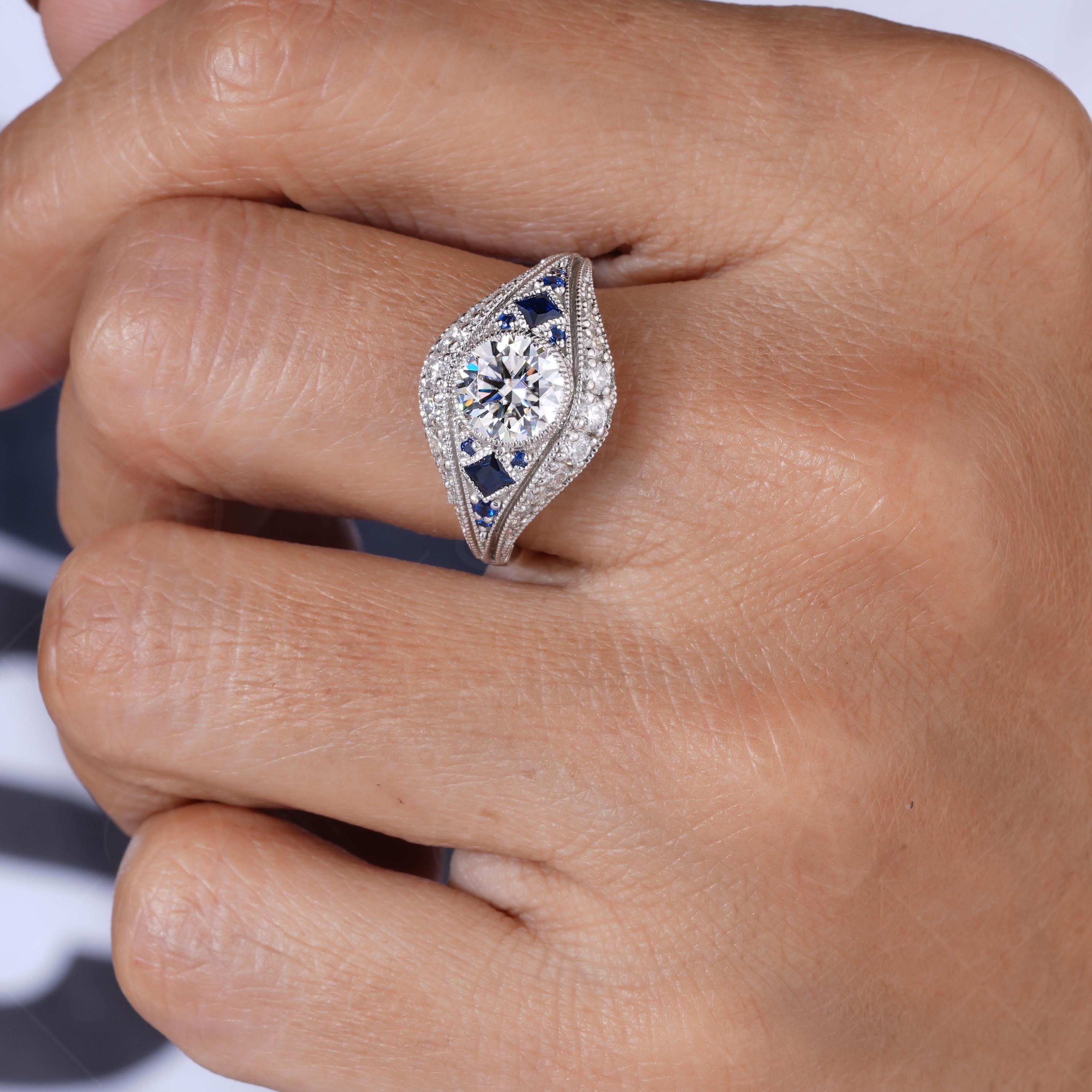 Estate Jewelry Rings For Women, Antique Vintage Engagement Ring, Moissanite Art Deco Edwardian Ring, Milgrain Unique Ring