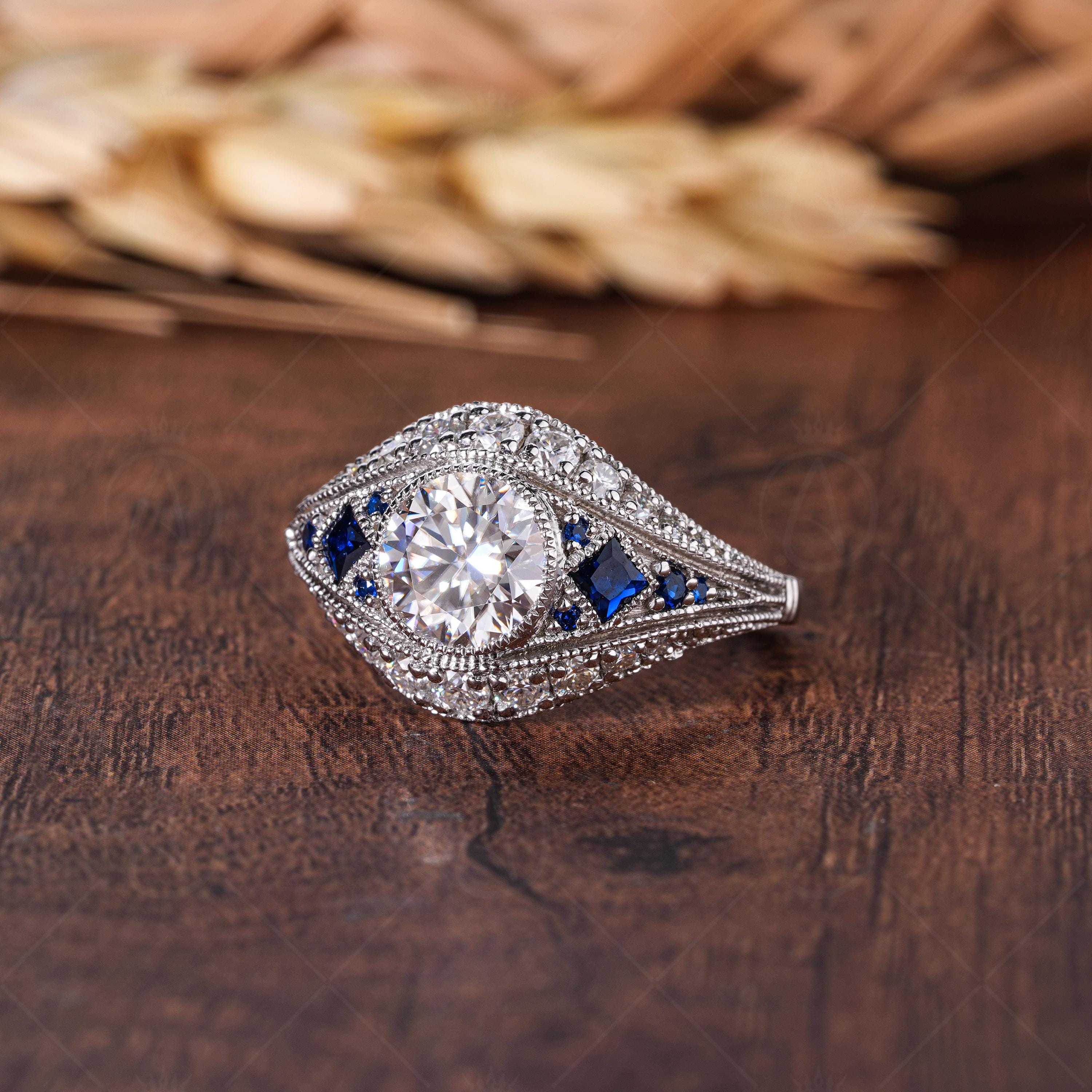 Estate Jewelry Rings For Women, Antique Vintage Engagement Ring, Moissanite Art Deco Edwardian Ring, Milgrain Unique Ring